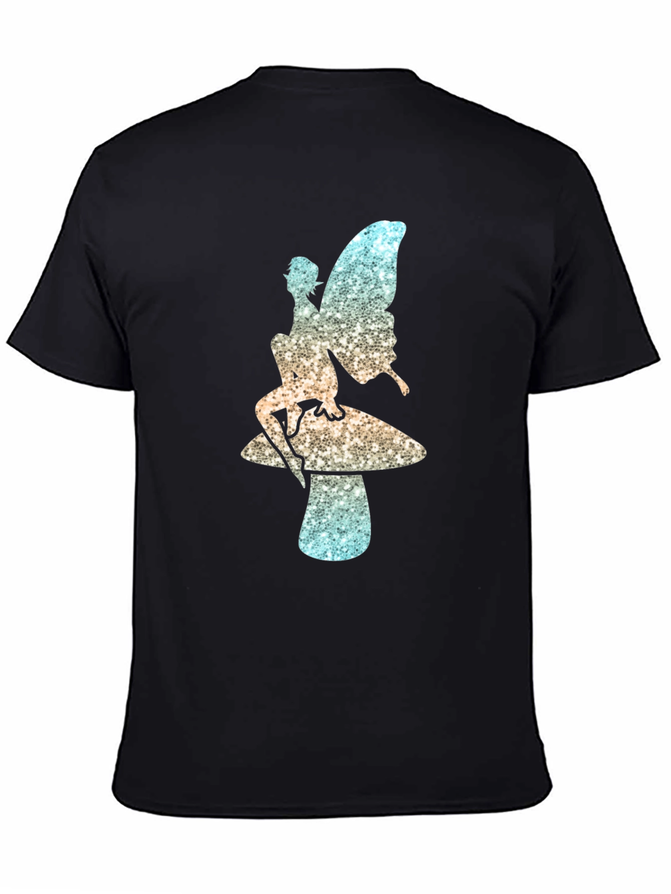 Fairy on Mushroom Black T-Shirt Unique Design