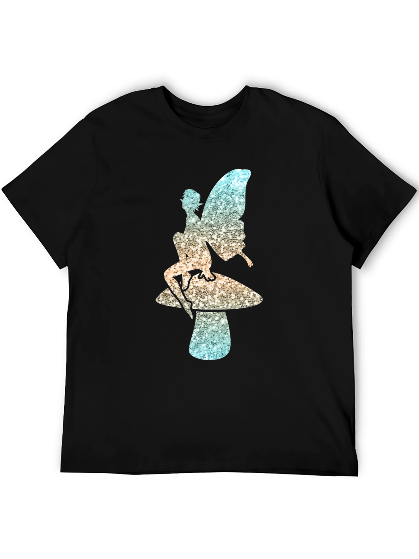 Fairy on Mushroom Black T-Shirt Unique Design