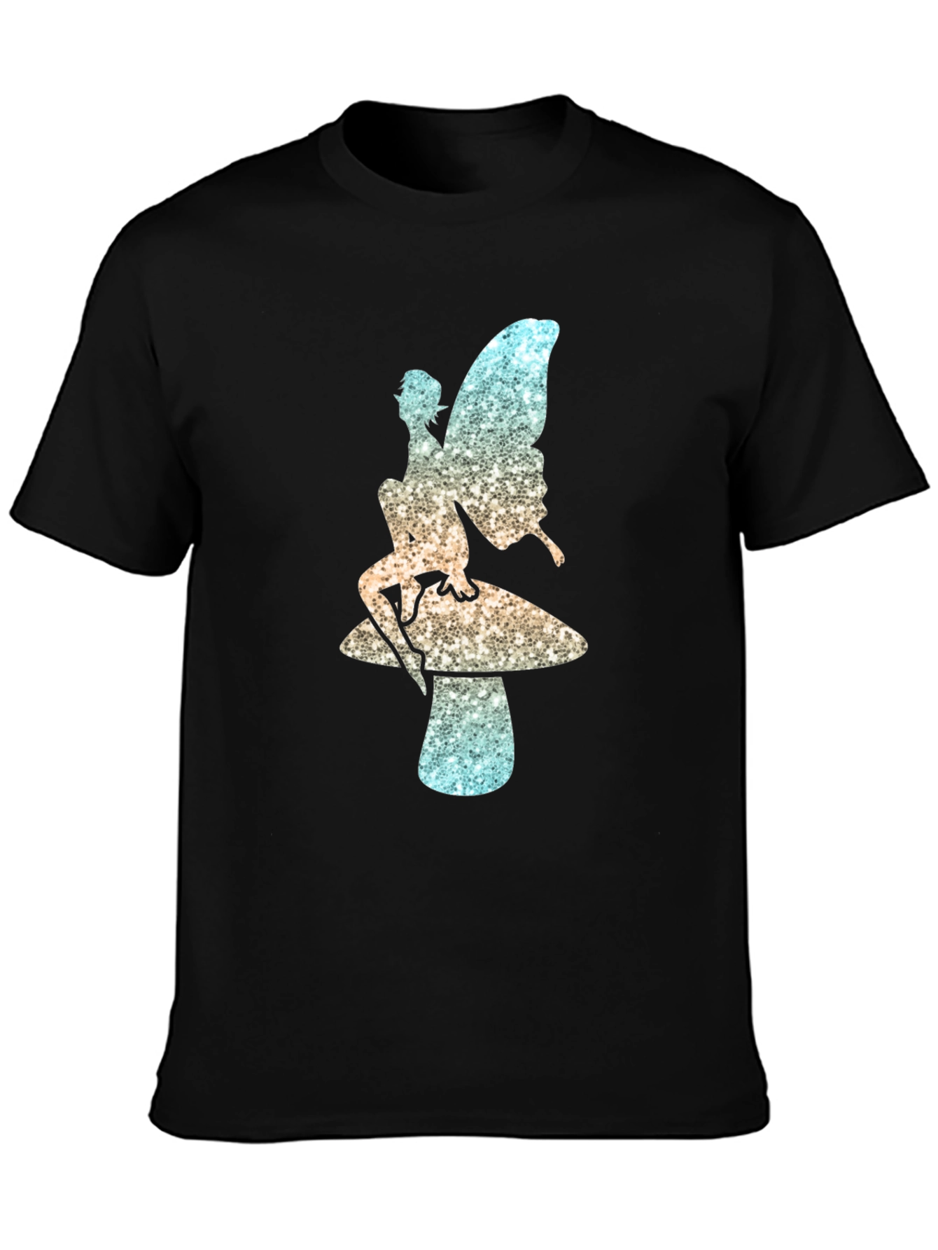Fairy on Mushroom Black T-Shirt Unique Design