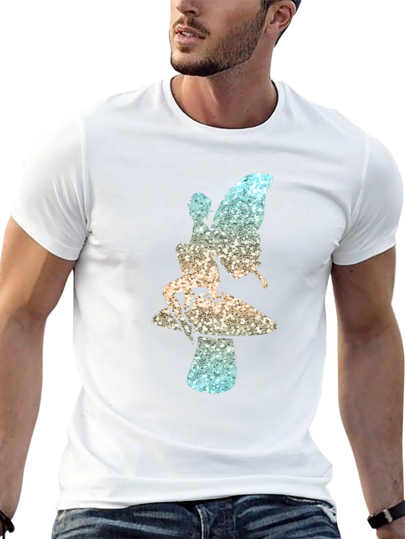 Fairy on Mushroom Black T-Shirt Unique Design