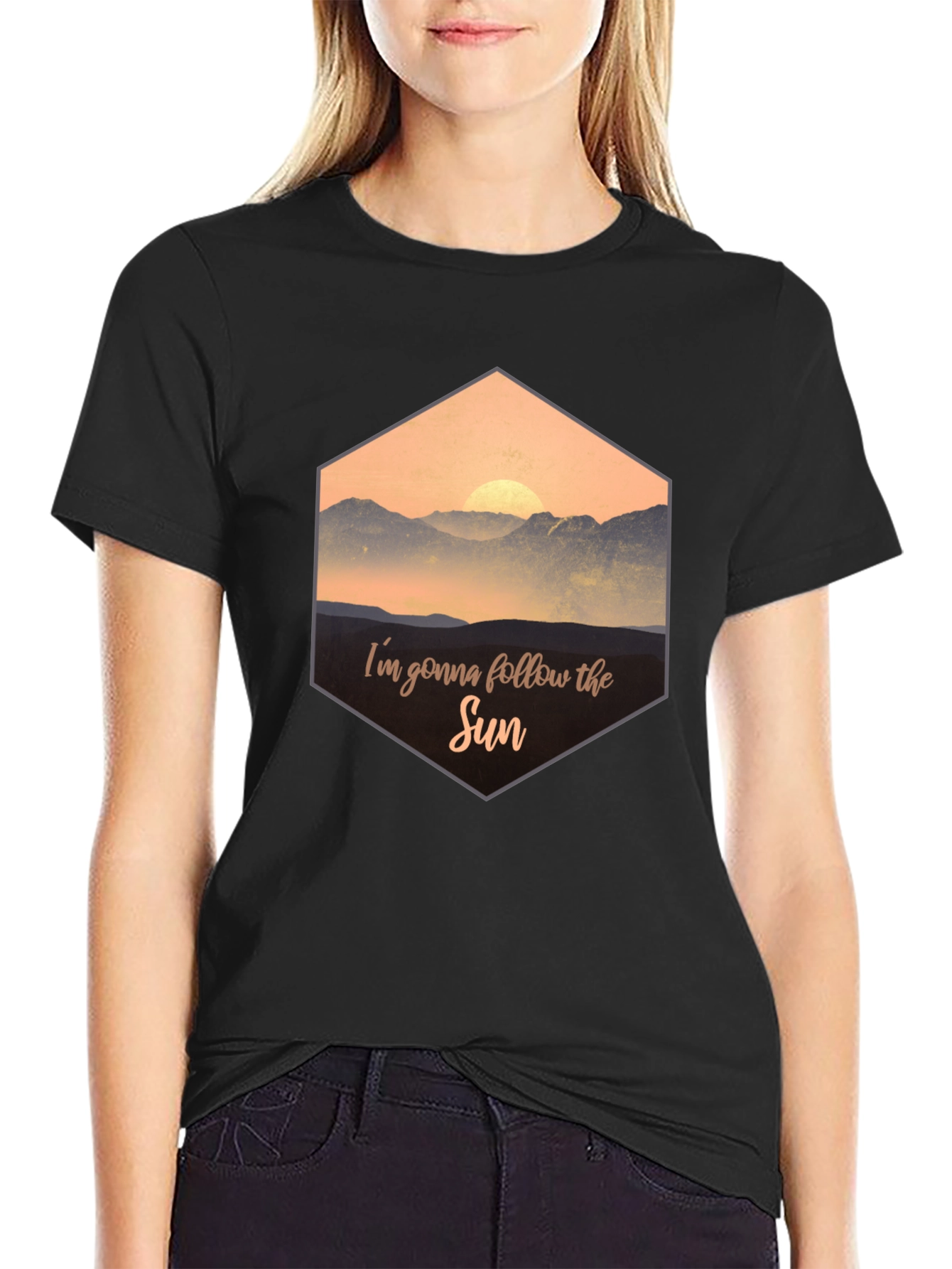 Sun Follower Graphic Tee - Black Cotton Blend T-Shirt