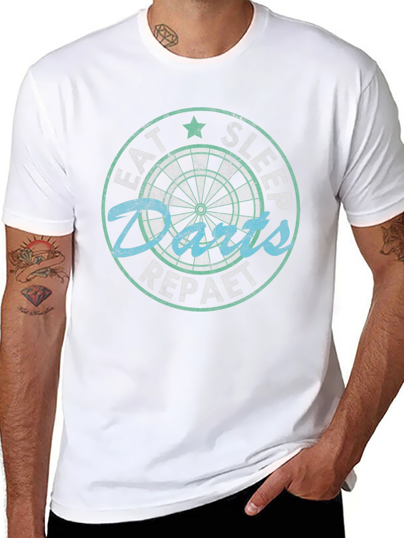 Eat Sleep Darts Repeat T-Shirt - Dartboard Graphic Tee
