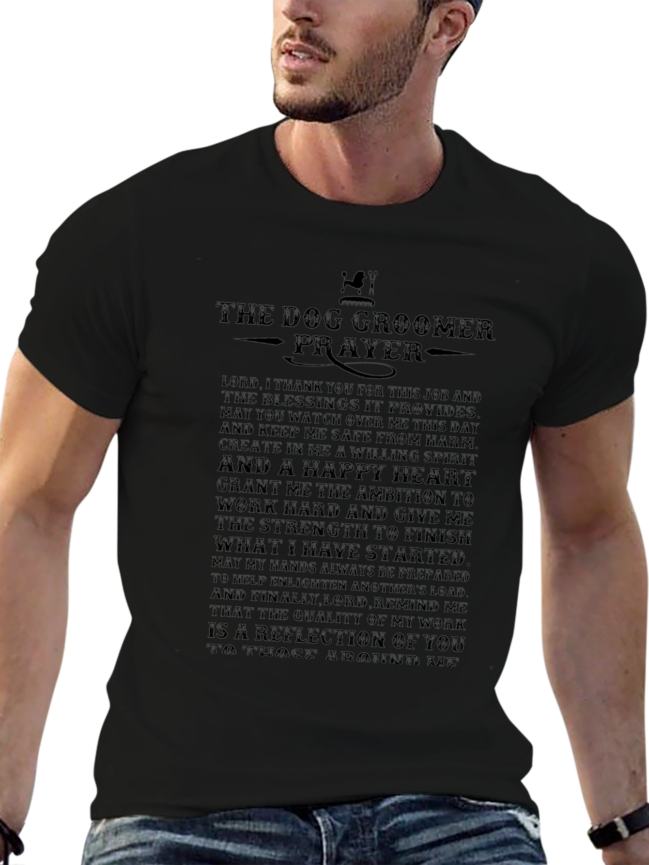 Dog Groomer Prayer Black T-Shirt