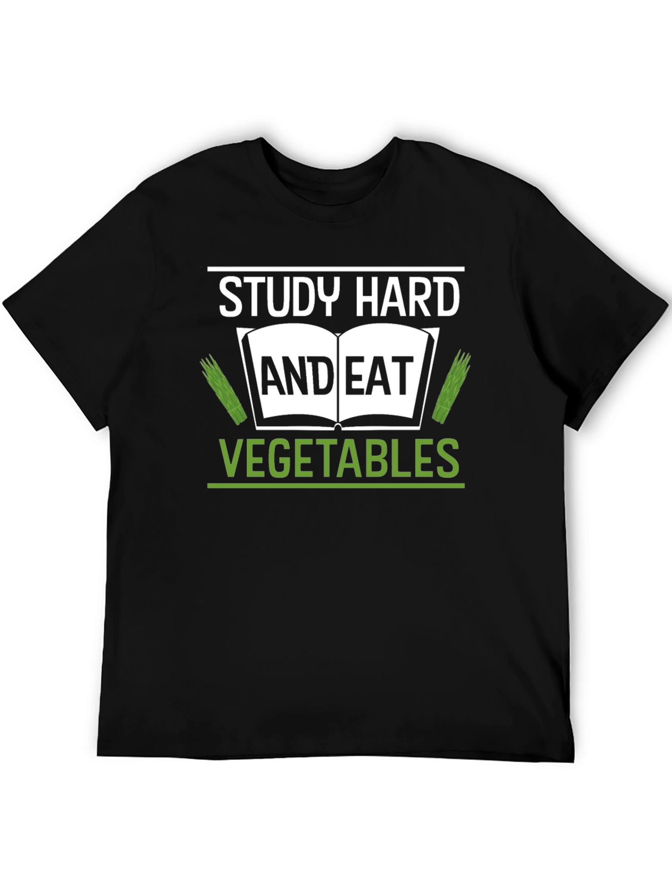 Study Hard & Eat Vegetables Black T-Shirt