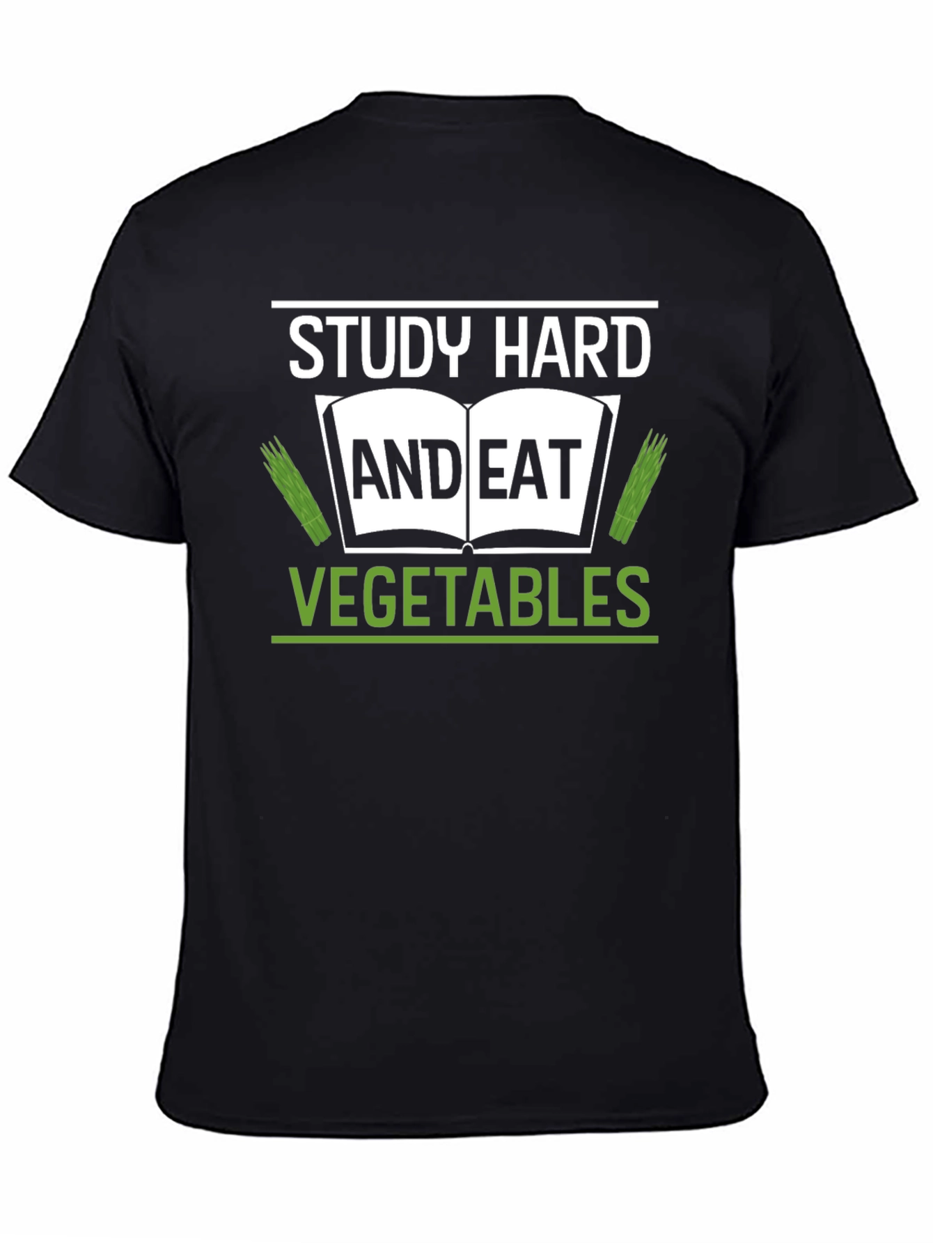 Study Hard & Eat Vegetables Black T-Shirt