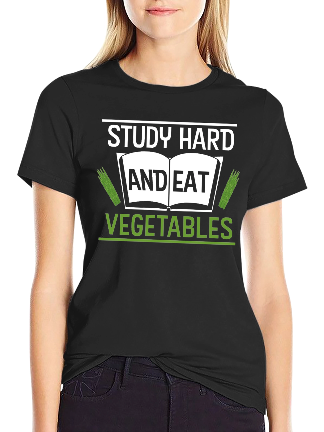 Study Hard & Eat Vegetables Black T-Shirt