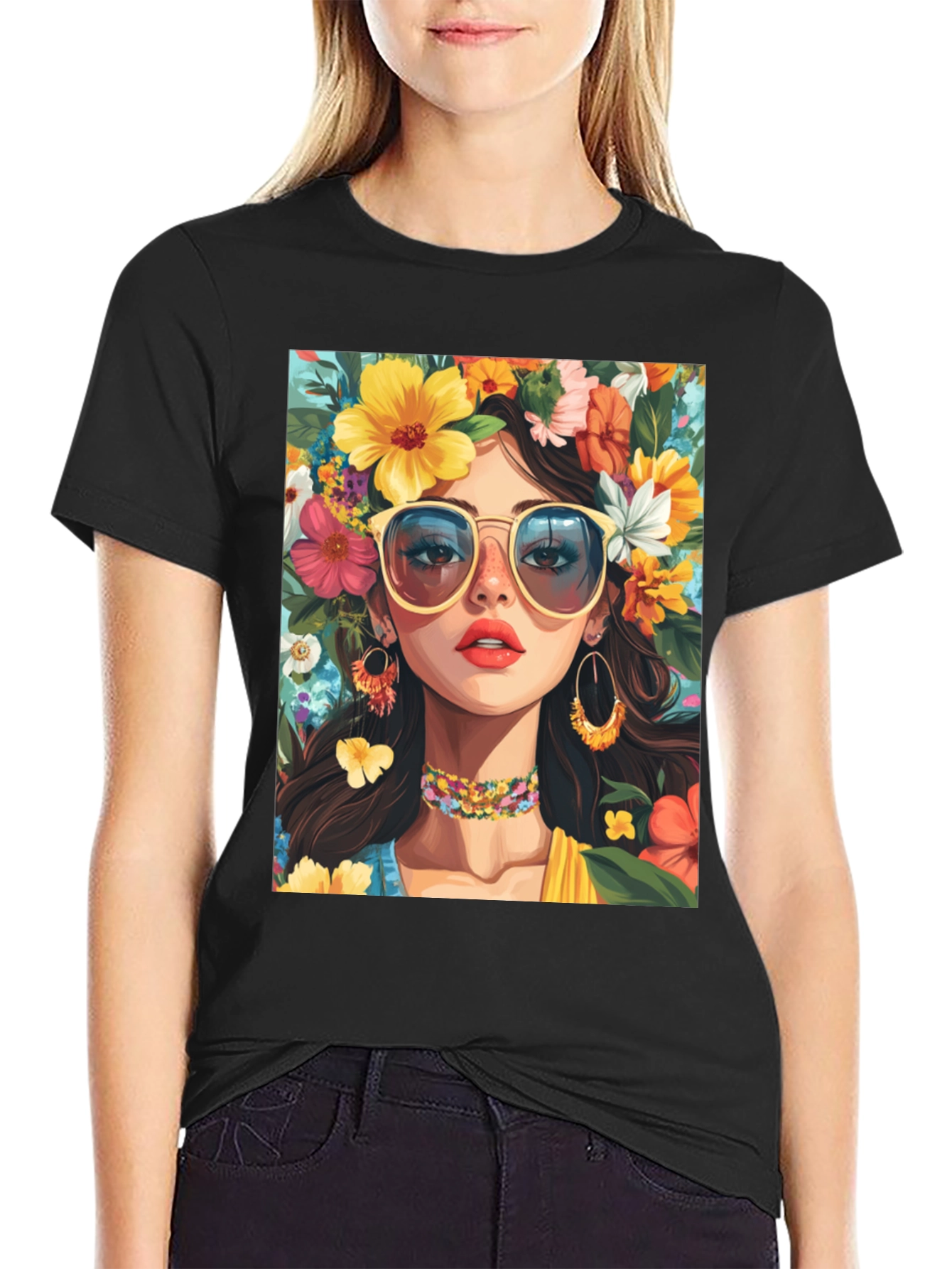Floral Girl Graphic Tee - Stylish Unisex T-Shirt