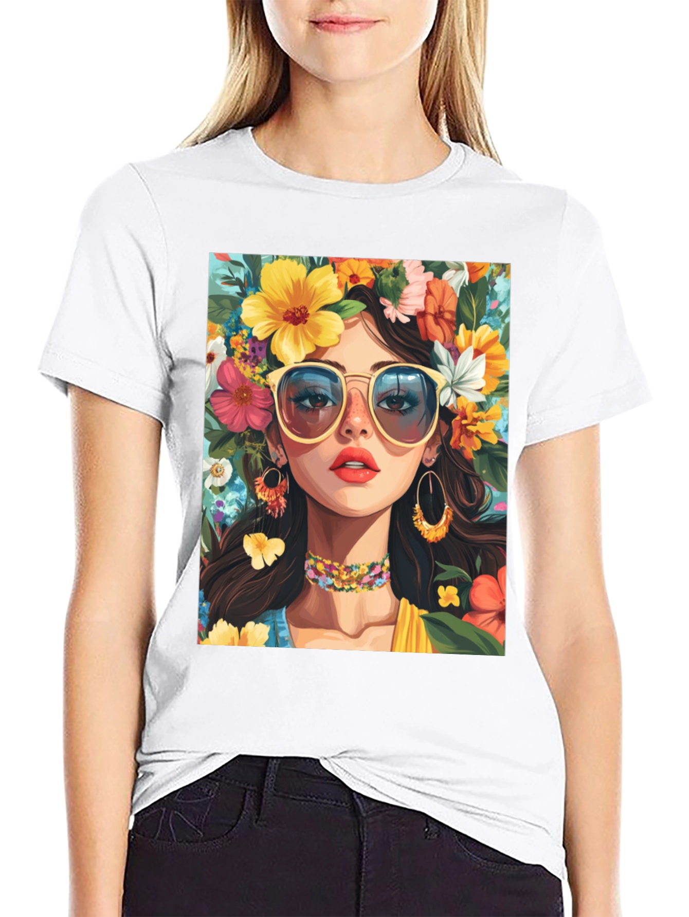 Floral Girl Graphic Tee - Stylish Unisex T-Shirt