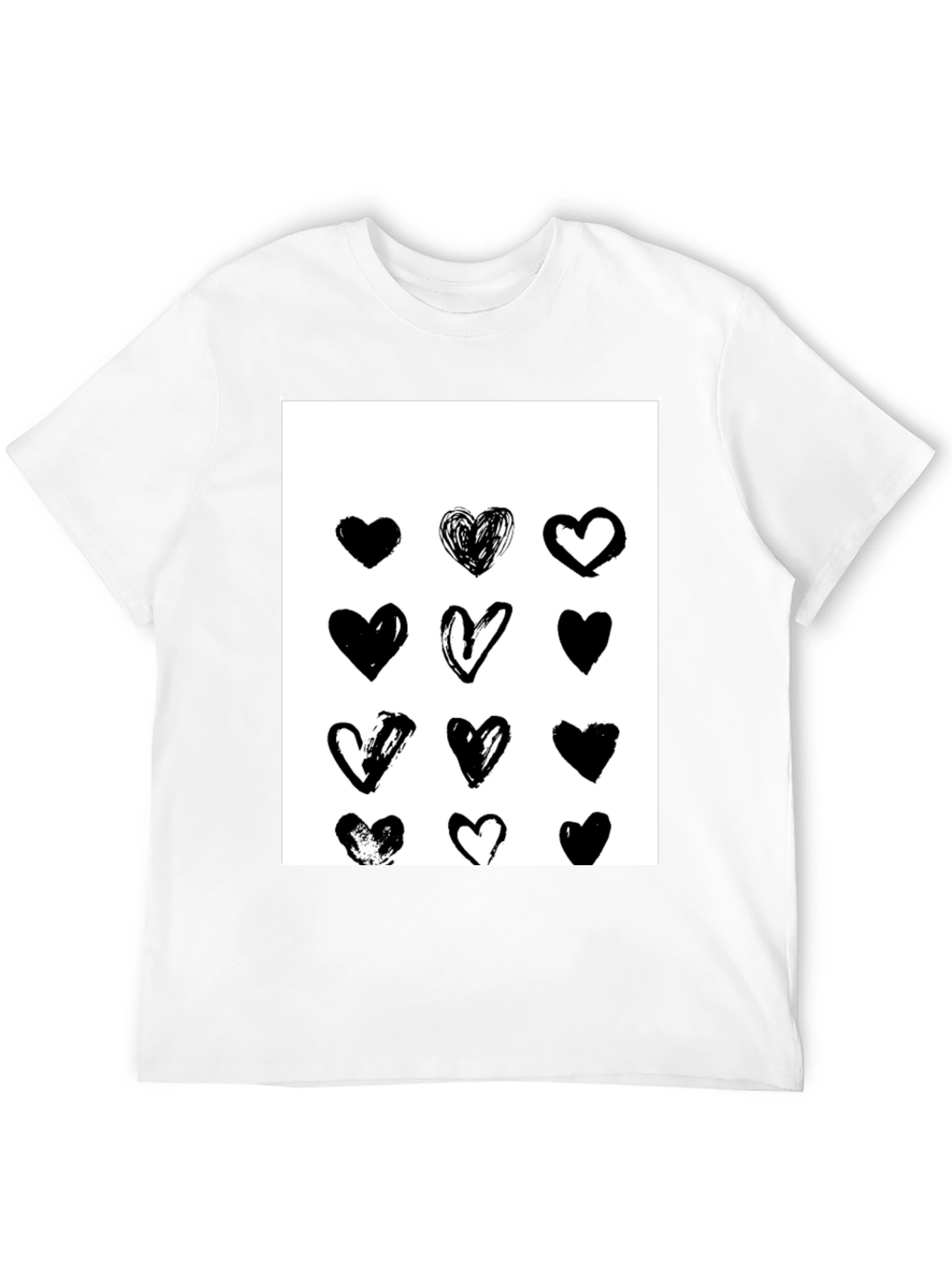 Heart Print Black Crew Neck T-Shirt
