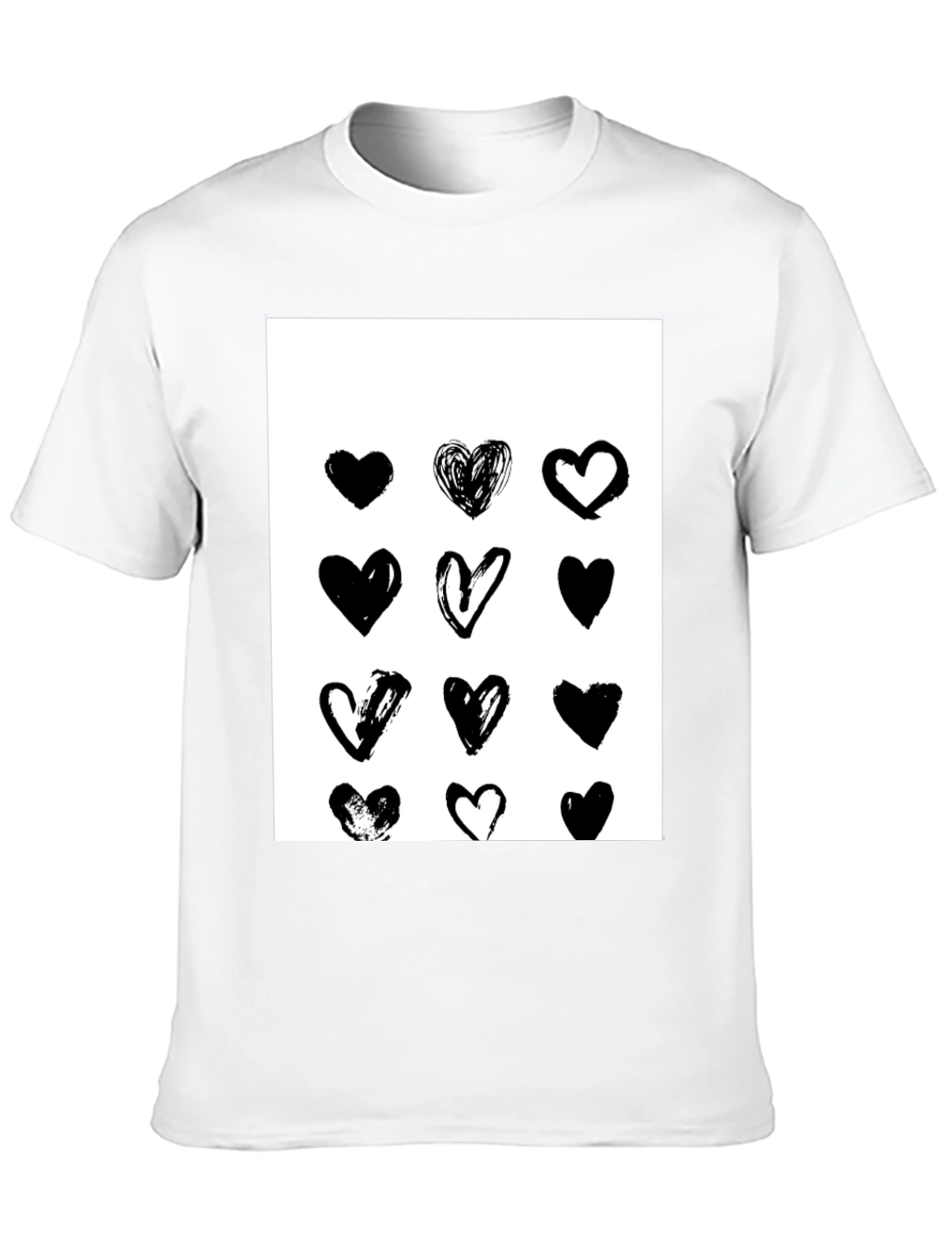 Heart Print Black Crew Neck T-Shirt