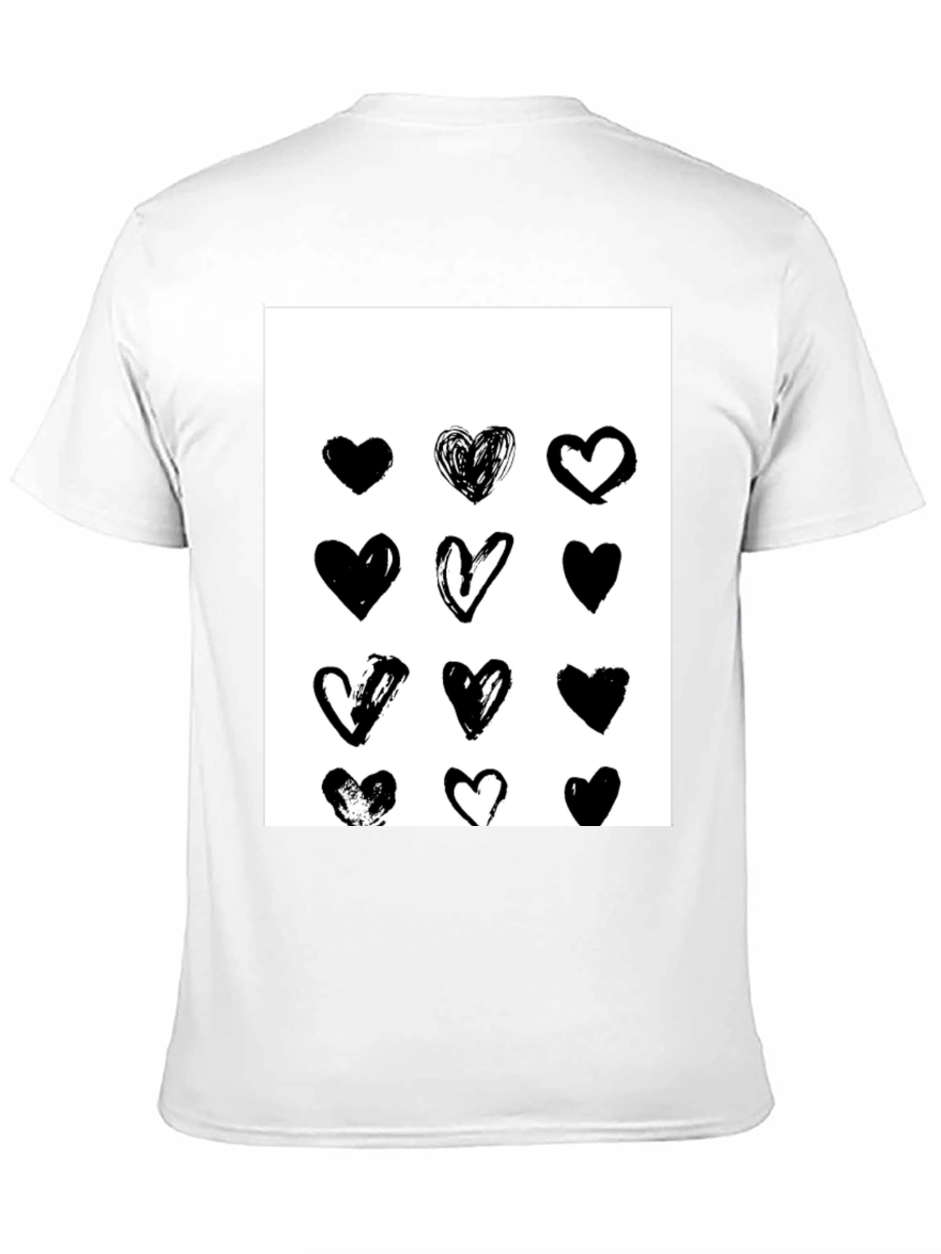Heart Print Black Crew Neck T-Shirt
