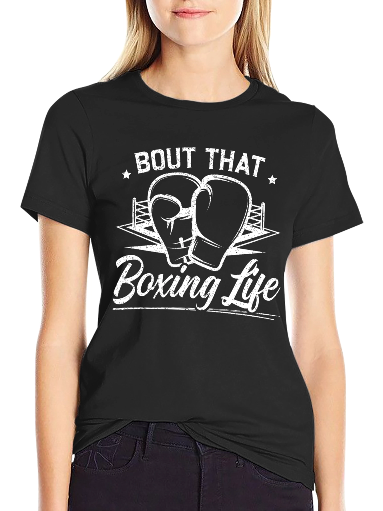 Bout That Boxing Life Graphic T-Shirt Black Cotton Blend