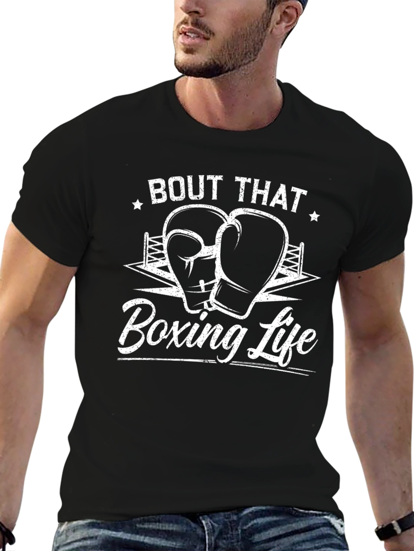 Bout That Boxing Life Graphic T-Shirt Black Cotton Blend
