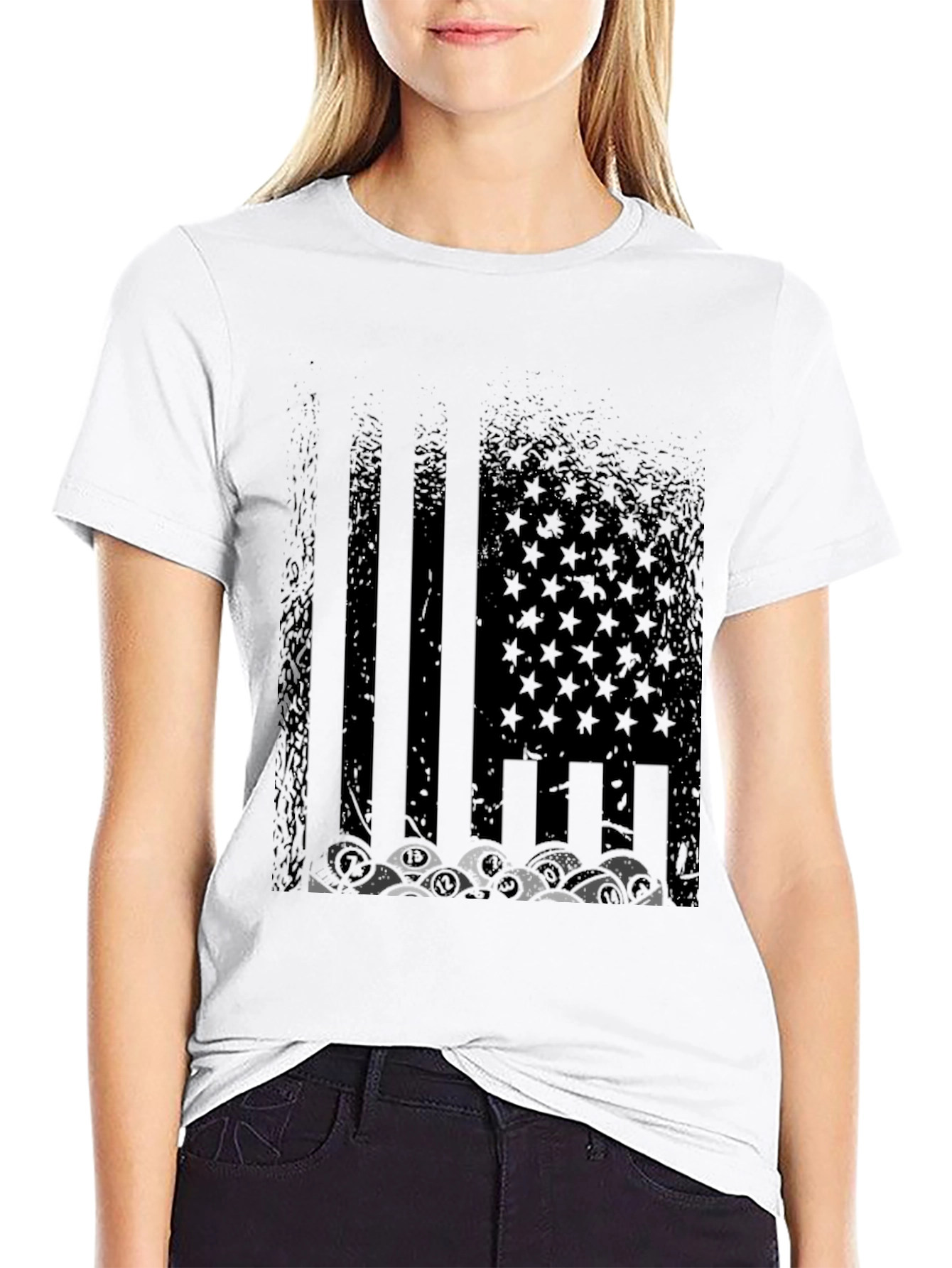 Distressed US Flag Skull Graphic T-Shirt