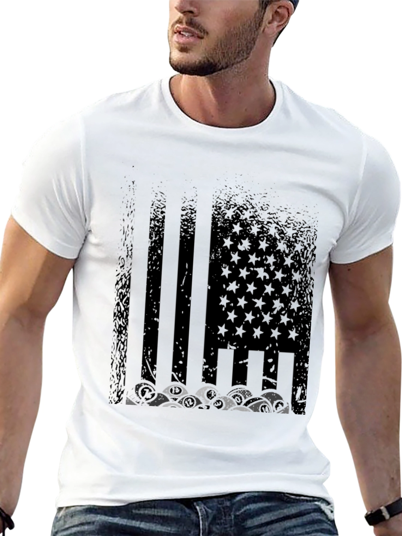 Distressed US Flag Skull Graphic T-Shirt