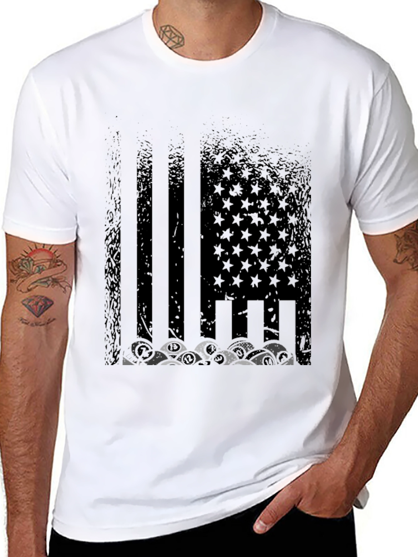 Distressed US Flag Skull Graphic T-Shirt