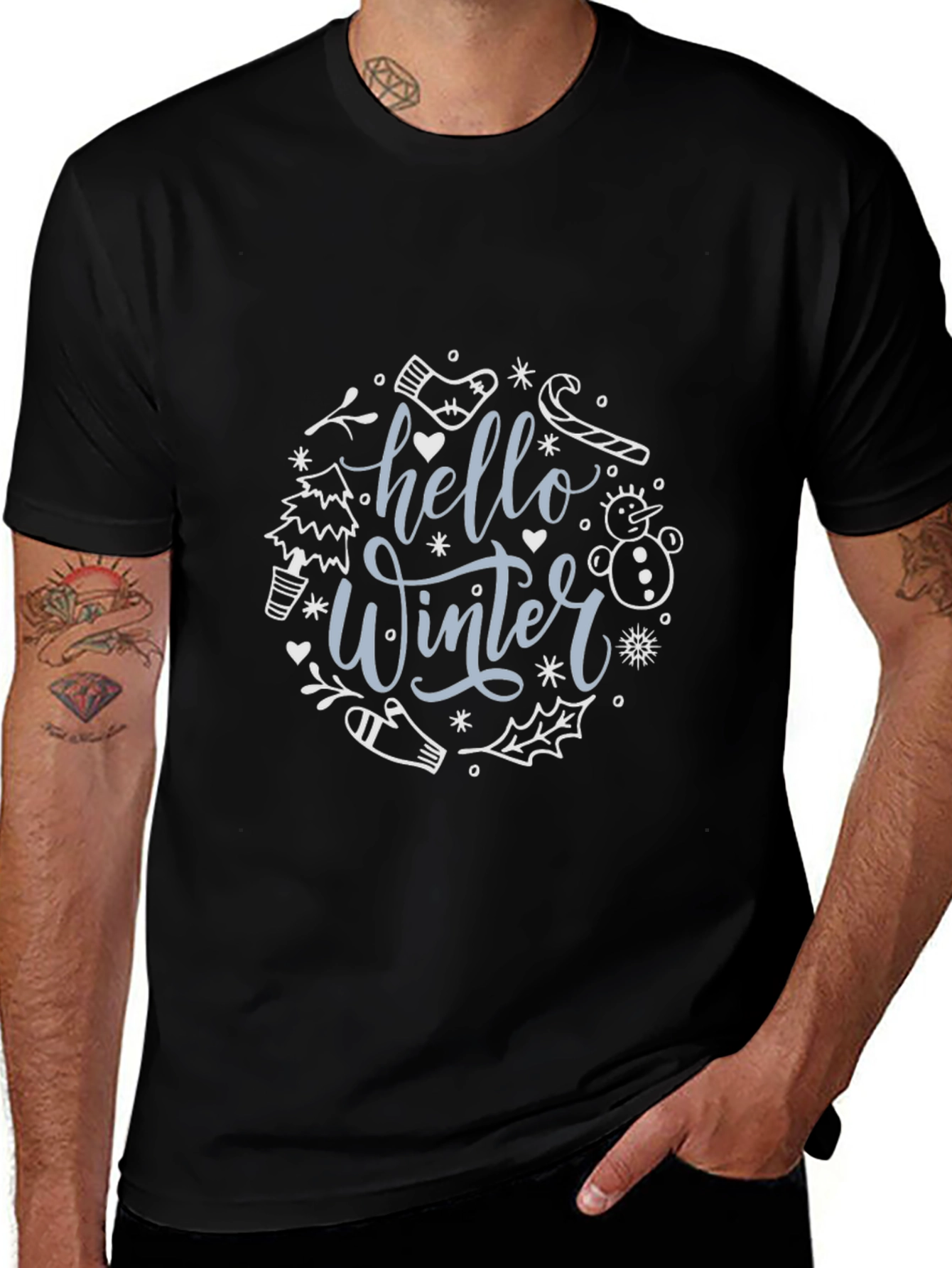 Hello Winter Graphic Tee - Black Cotton Blend