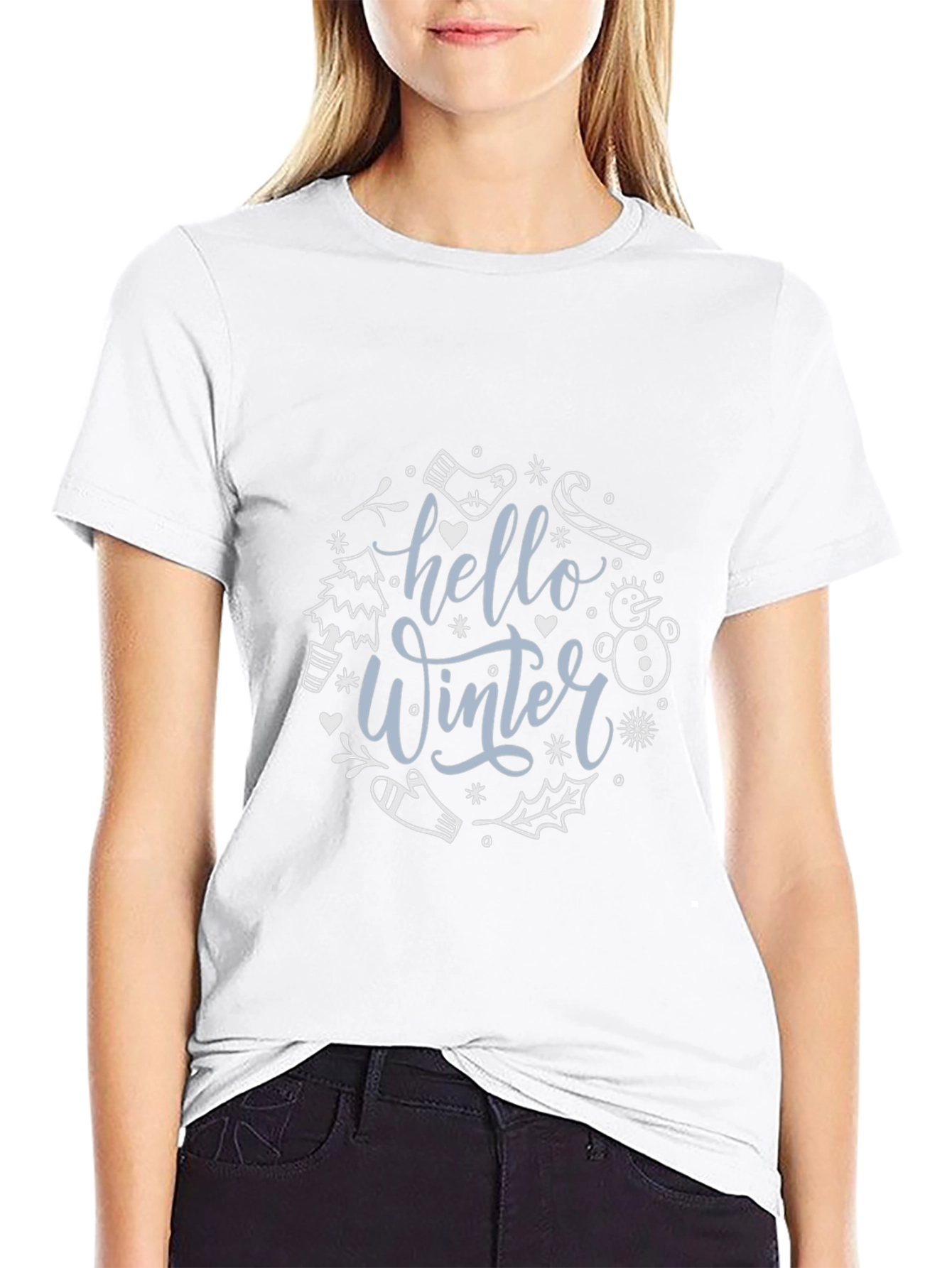 Hello Winter Graphic Tee - Black Cotton Blend