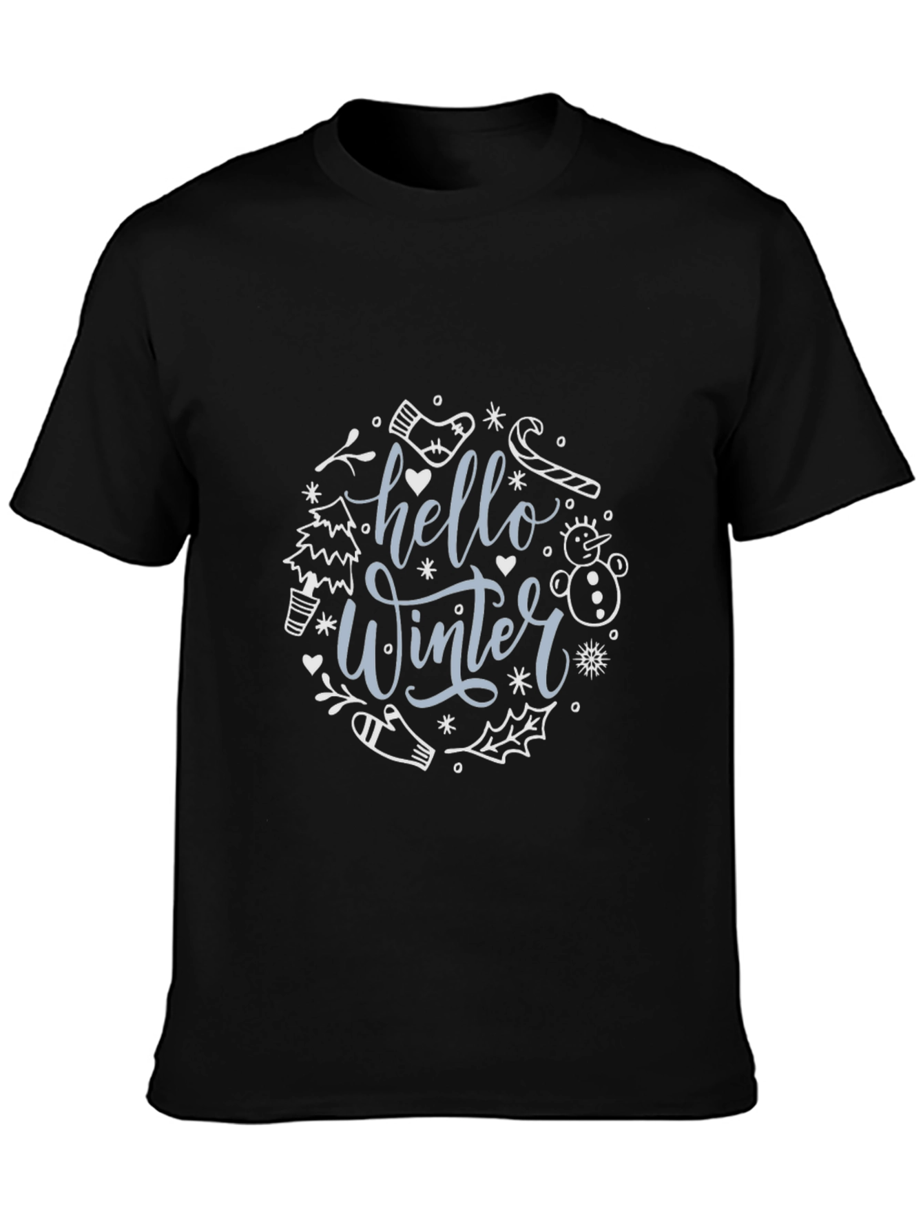 Hello Winter Graphic Tee - Black Cotton Blend
