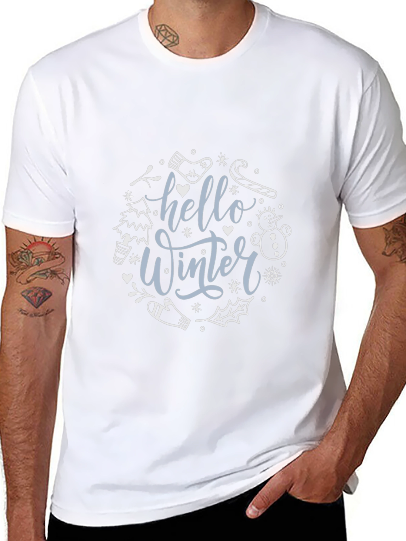 Hello Winter Graphic Tee - Black Cotton Blend