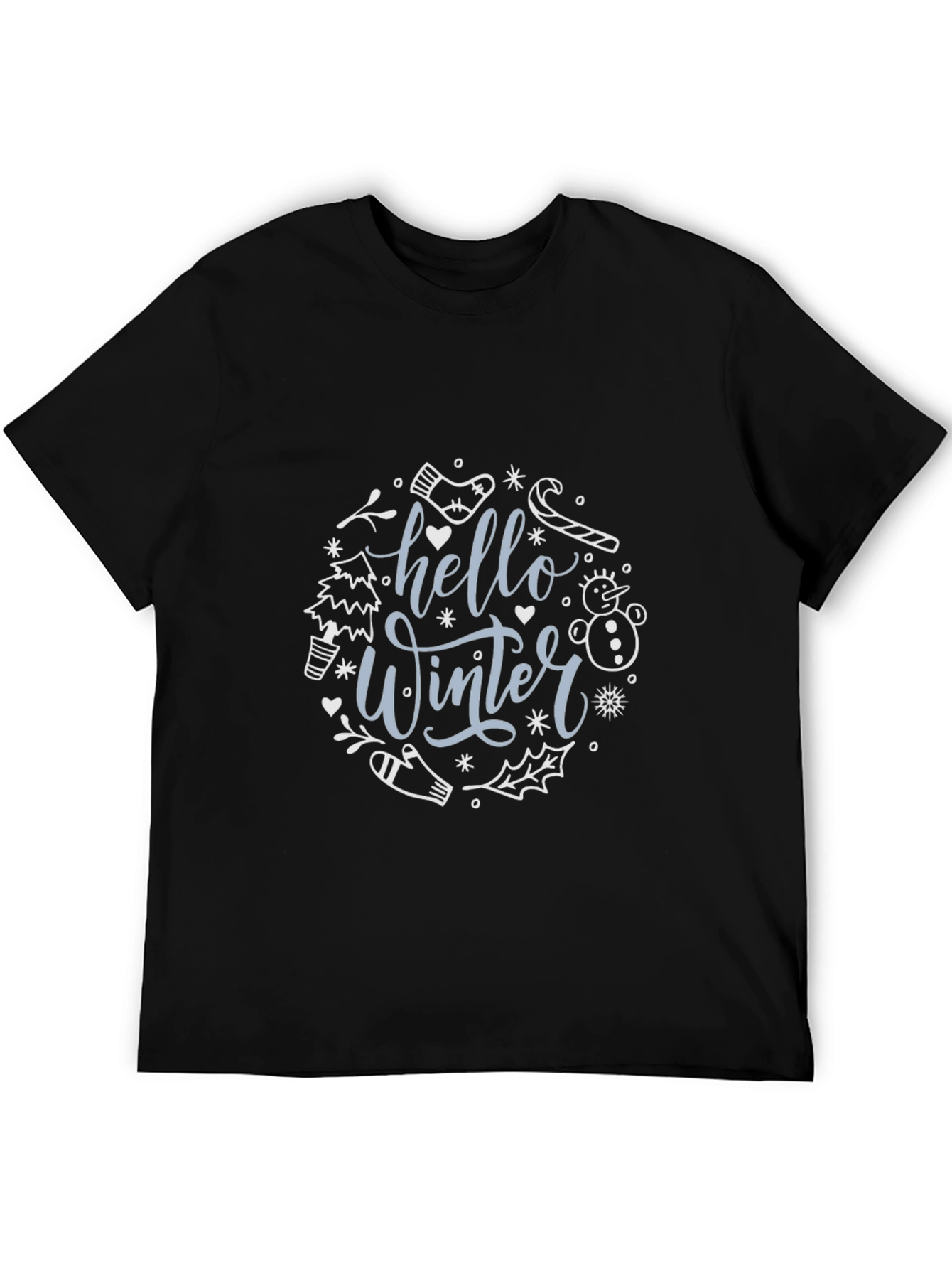 Hello Winter Graphic Tee - Black Cotton Blend