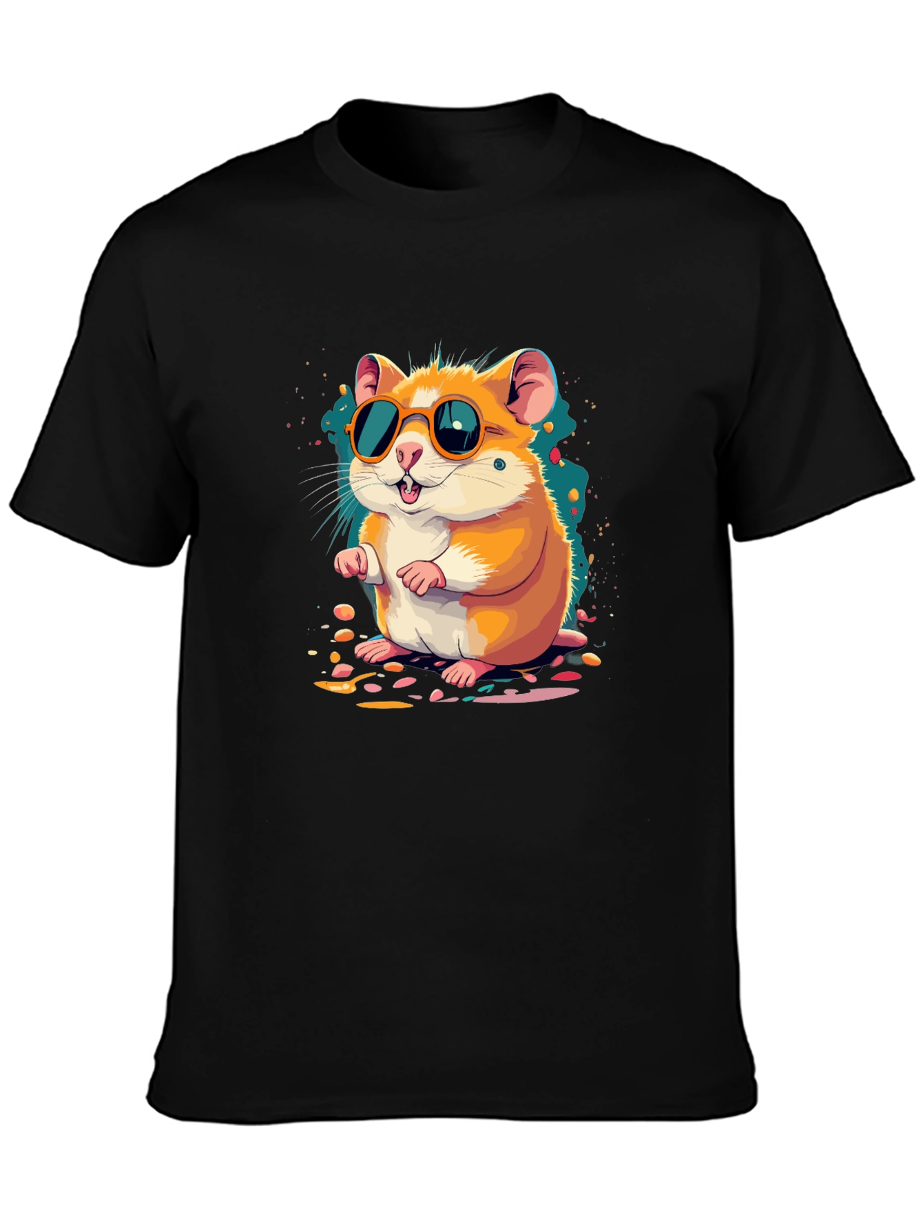 Hamster with Sunglasses Black T-Shirt