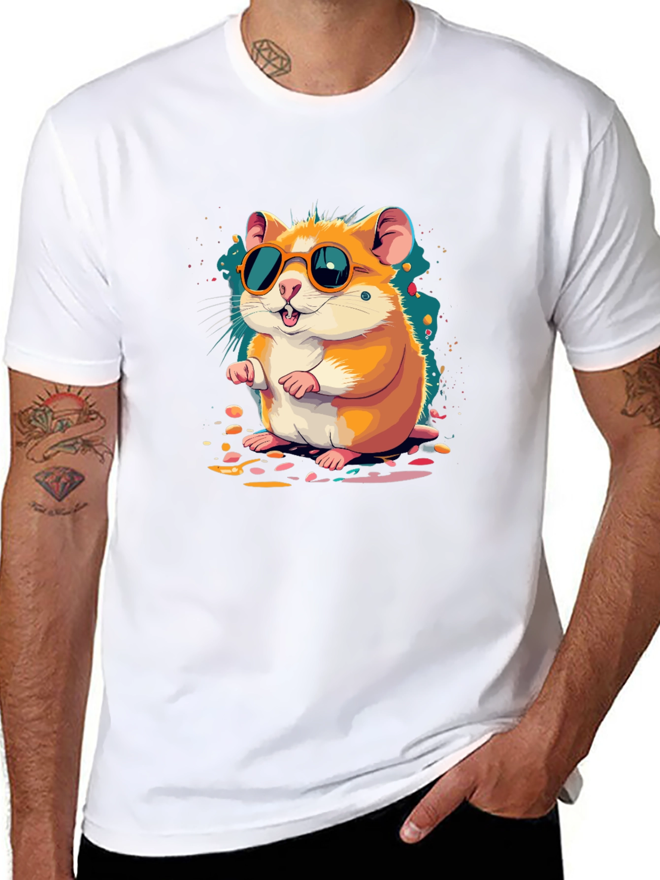 Hamster with Sunglasses Black T-Shirt