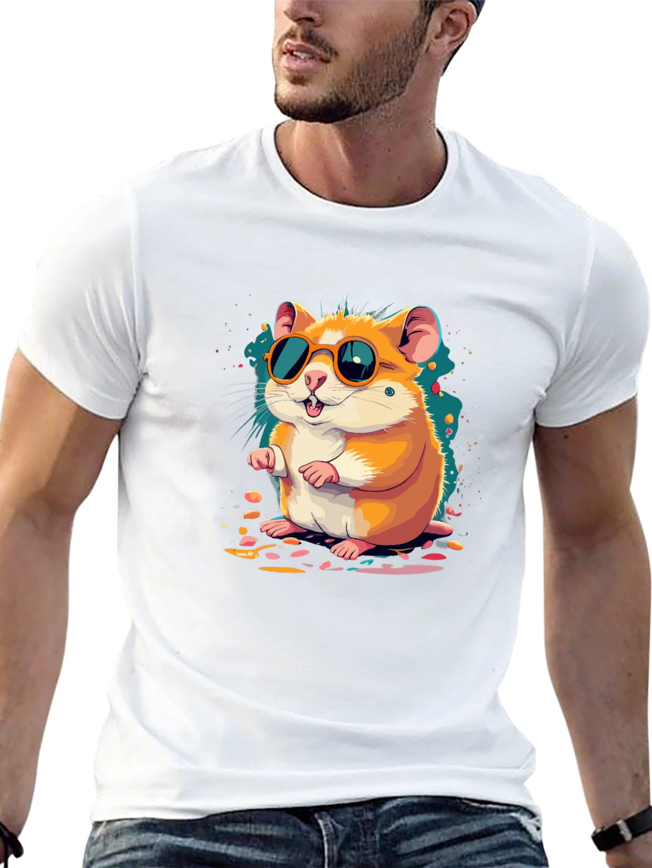 Hamster with Sunglasses Black T-Shirt