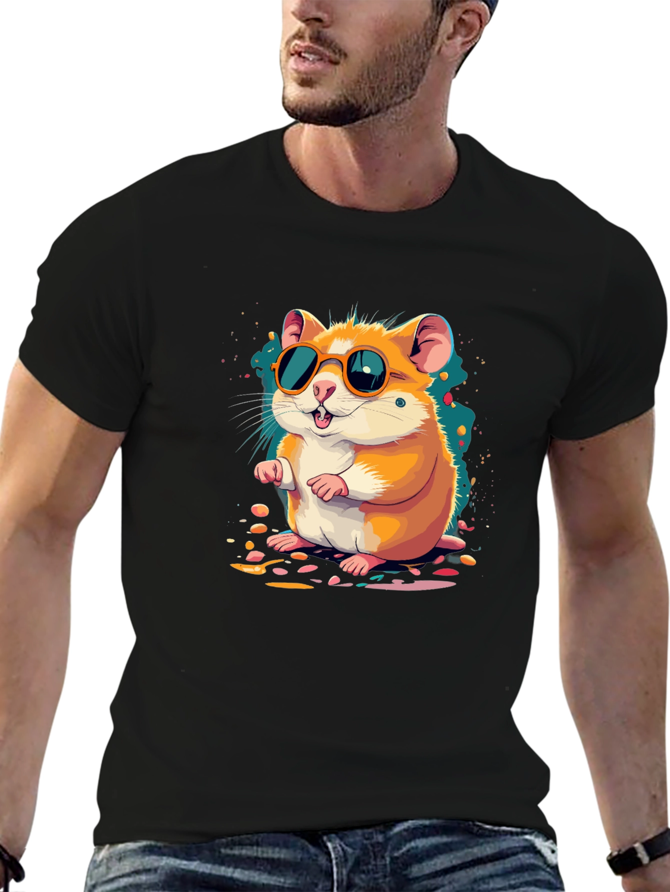 Hamster with Sunglasses Black T-Shirt