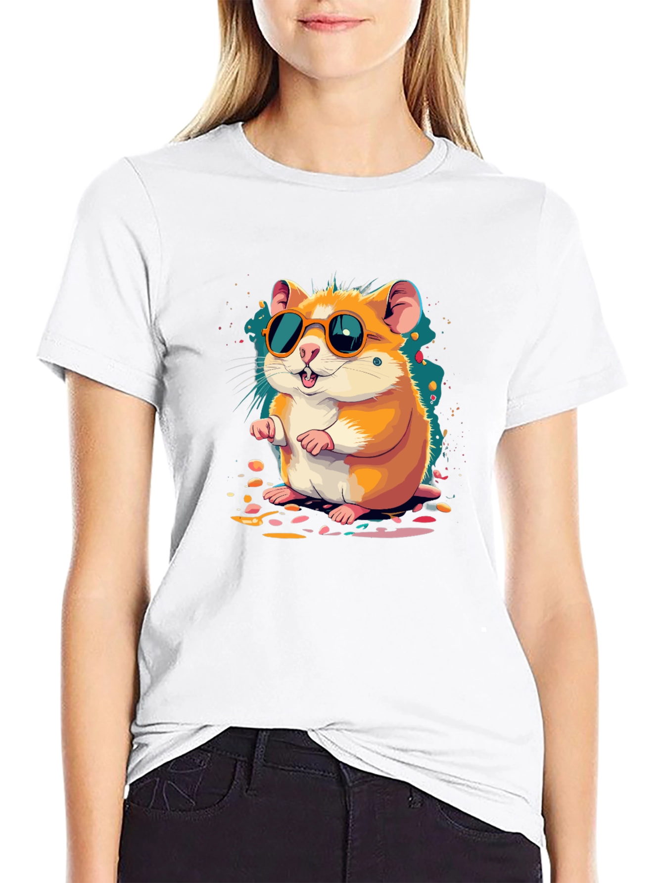 Hamster with Sunglasses Black T-Shirt