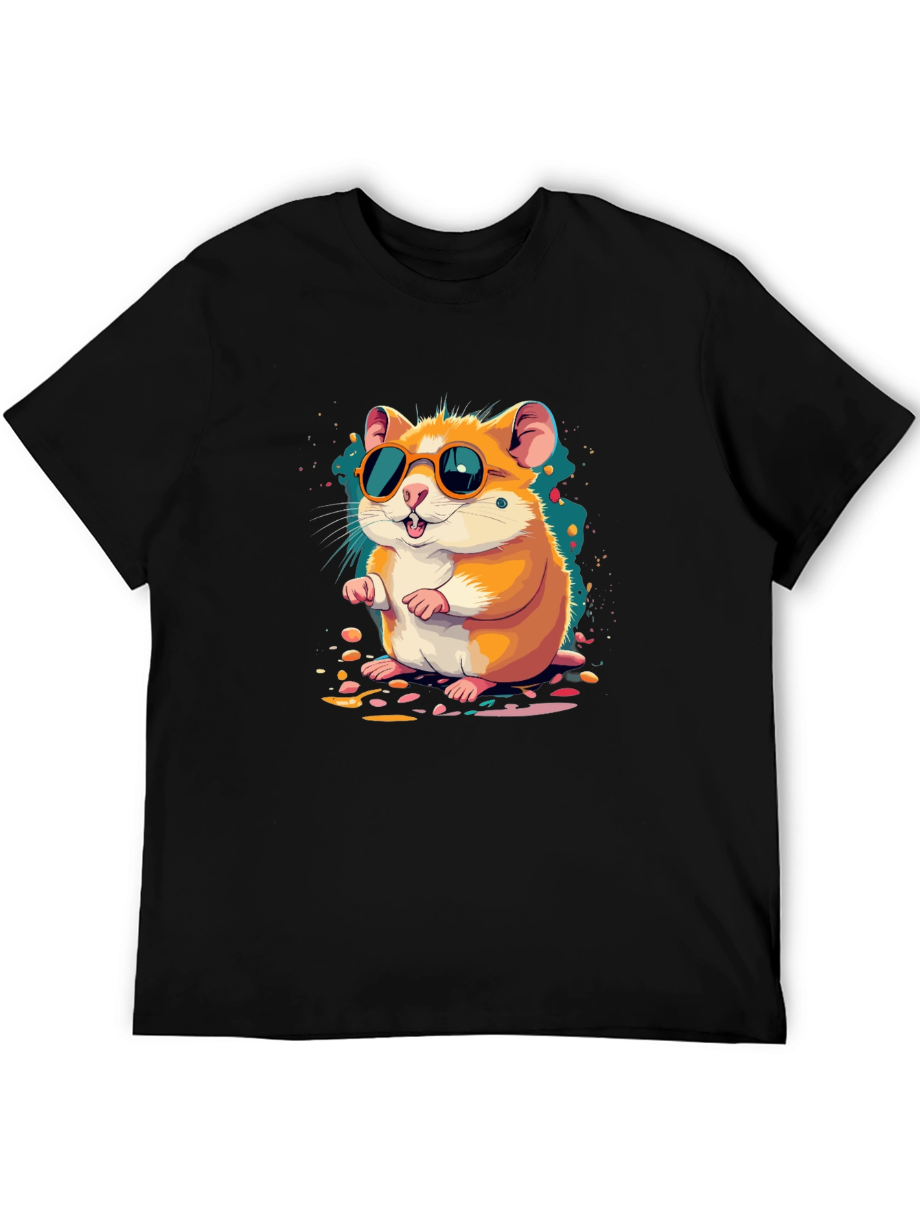 Hamster with Sunglasses Black T-Shirt