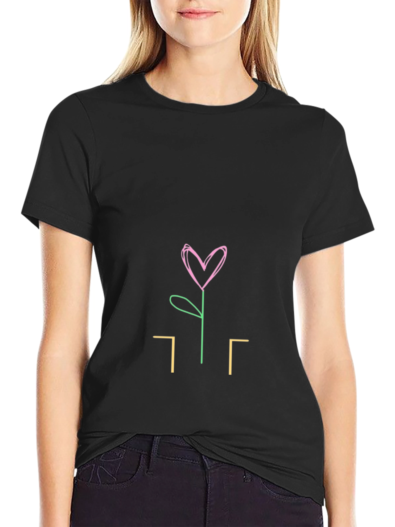 Heart Flower Graphic Tee - Stylish Black T-Shirt