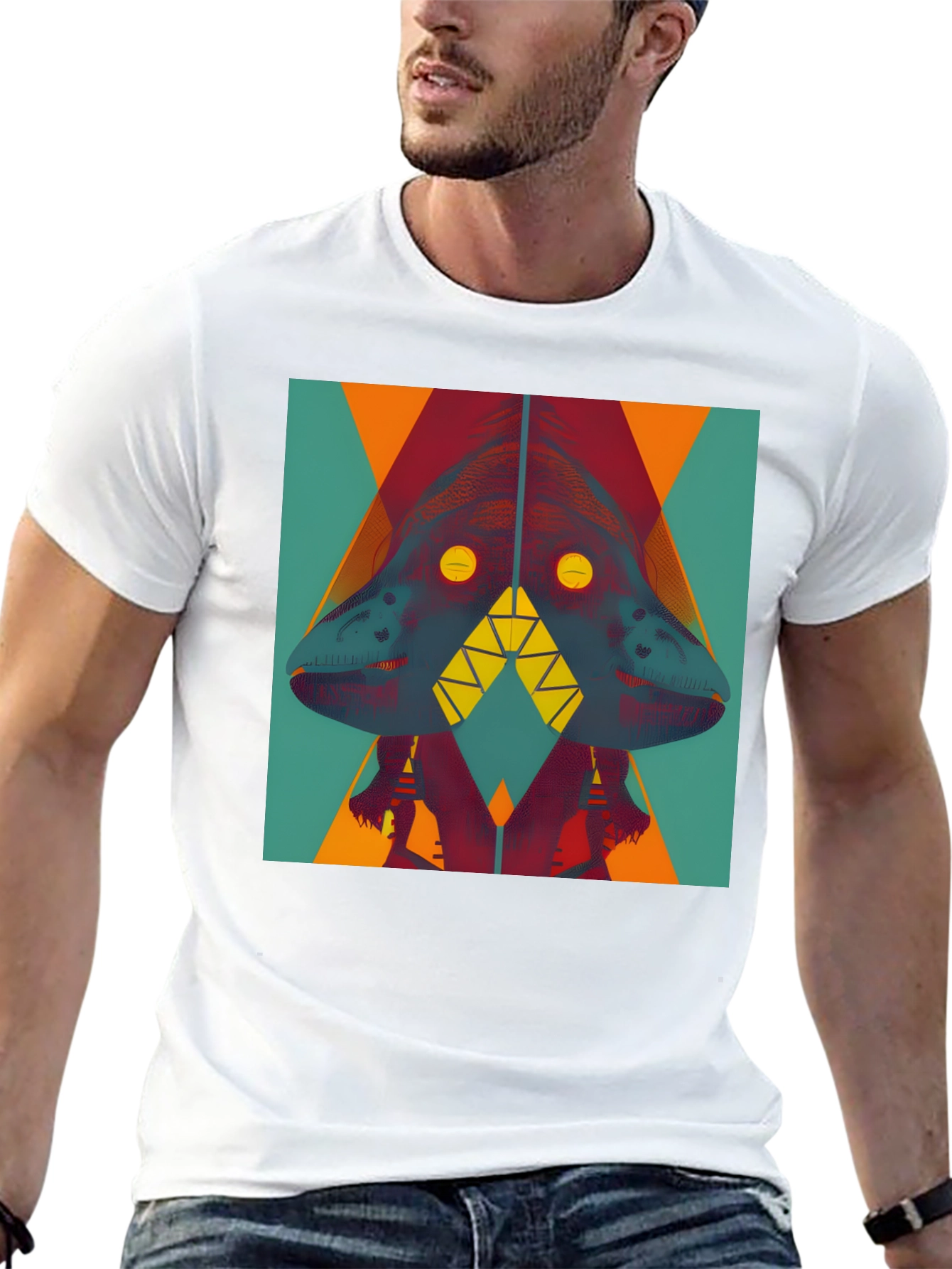 Abstract Geometric Dinosaur Graphic Tee