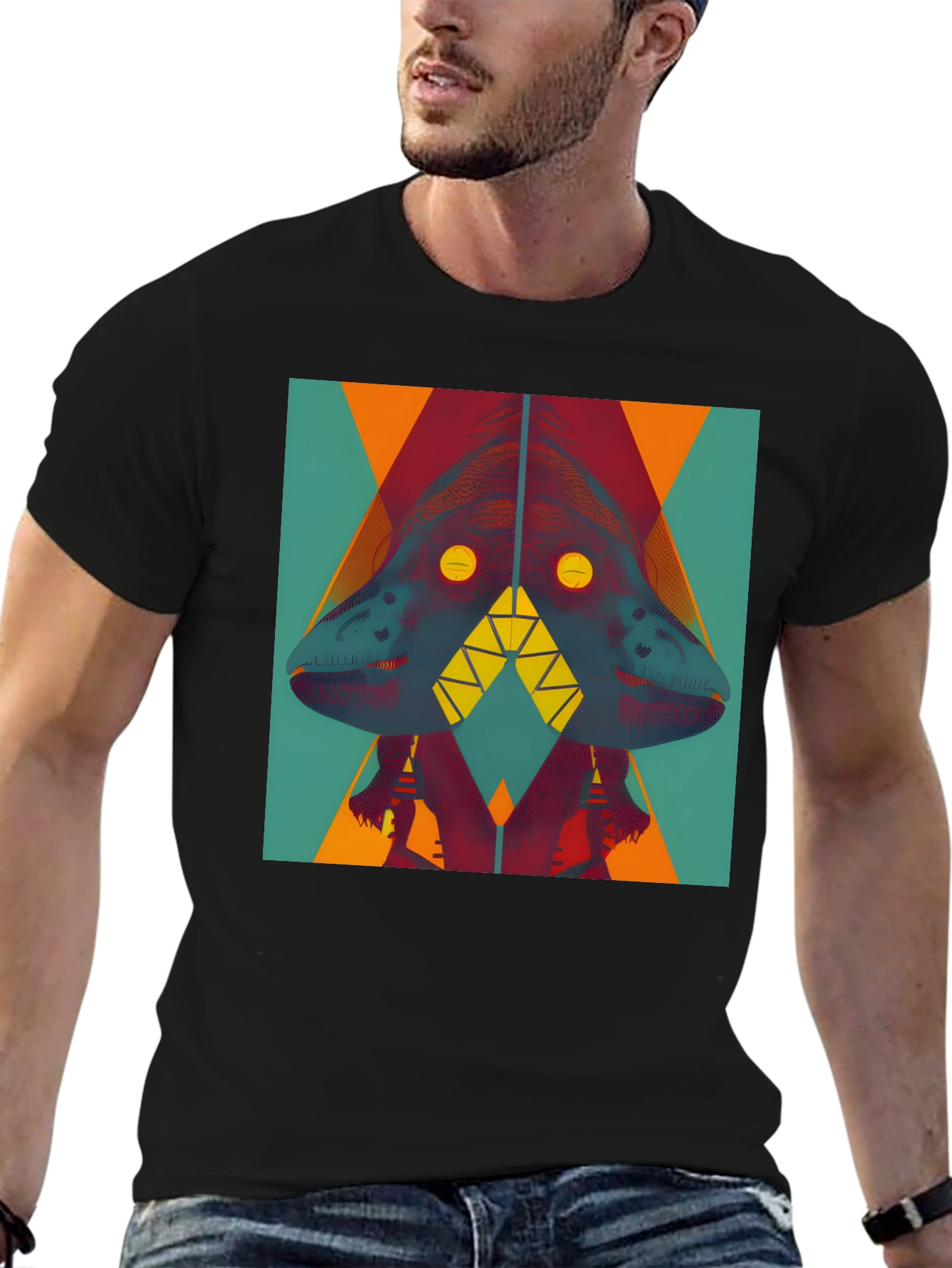 Abstract Geometric Dinosaur Graphic Tee