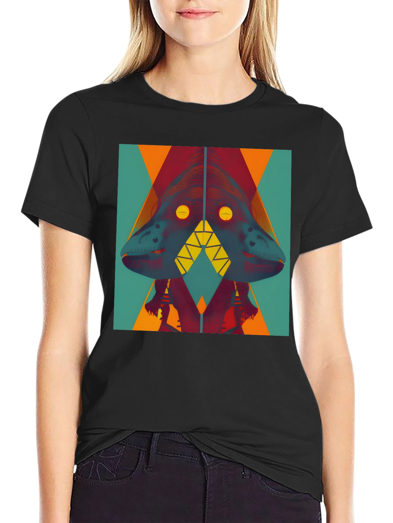 Abstract Geometric Dinosaur Graphic Tee