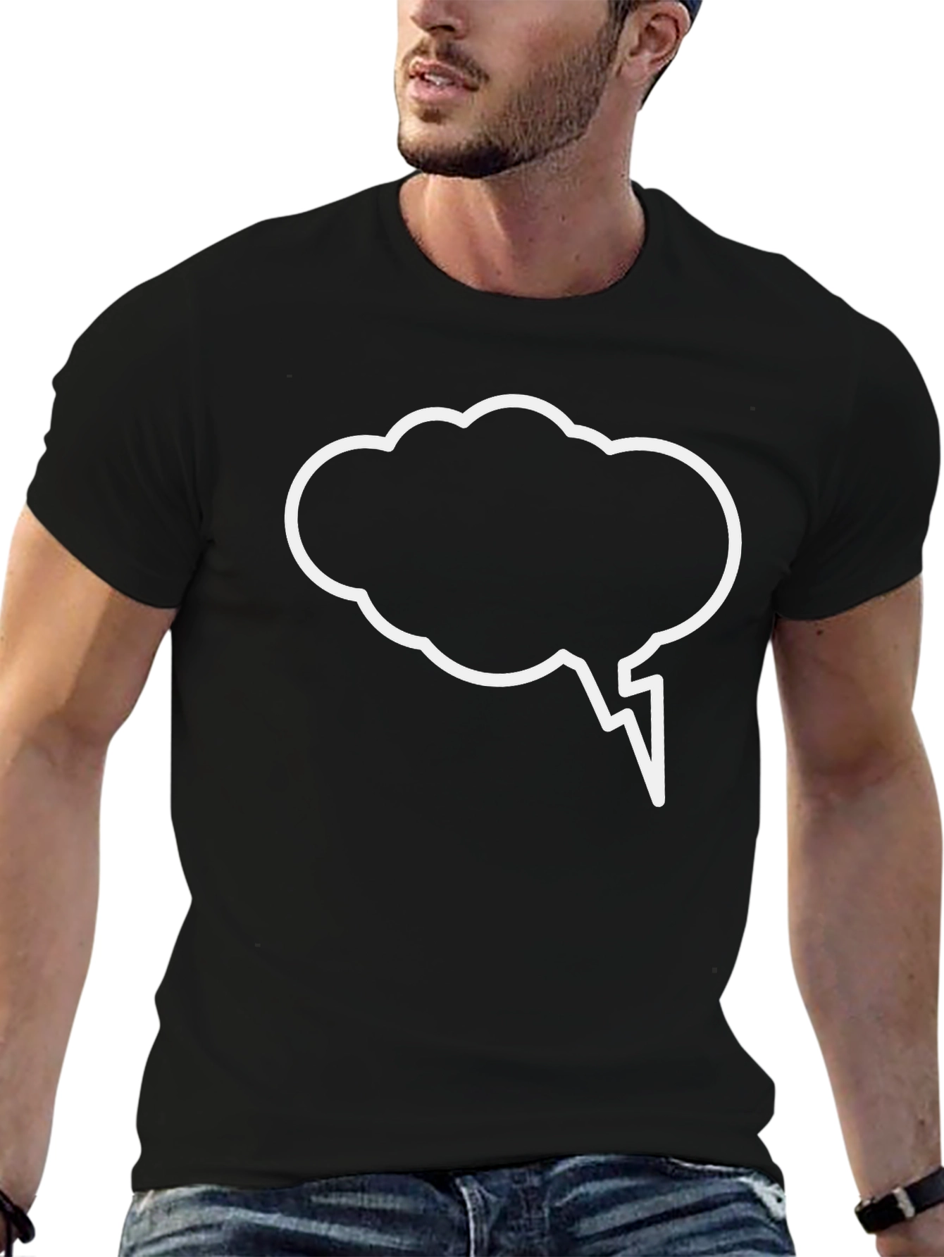 Black T-Shirt with White Cloud Speech Bubble Design