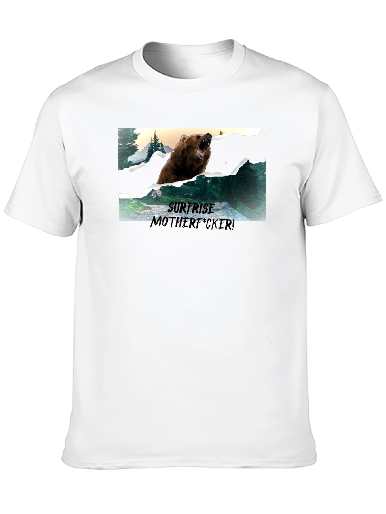 Surprise Bear Graphic Tee - Black Cotton Blend