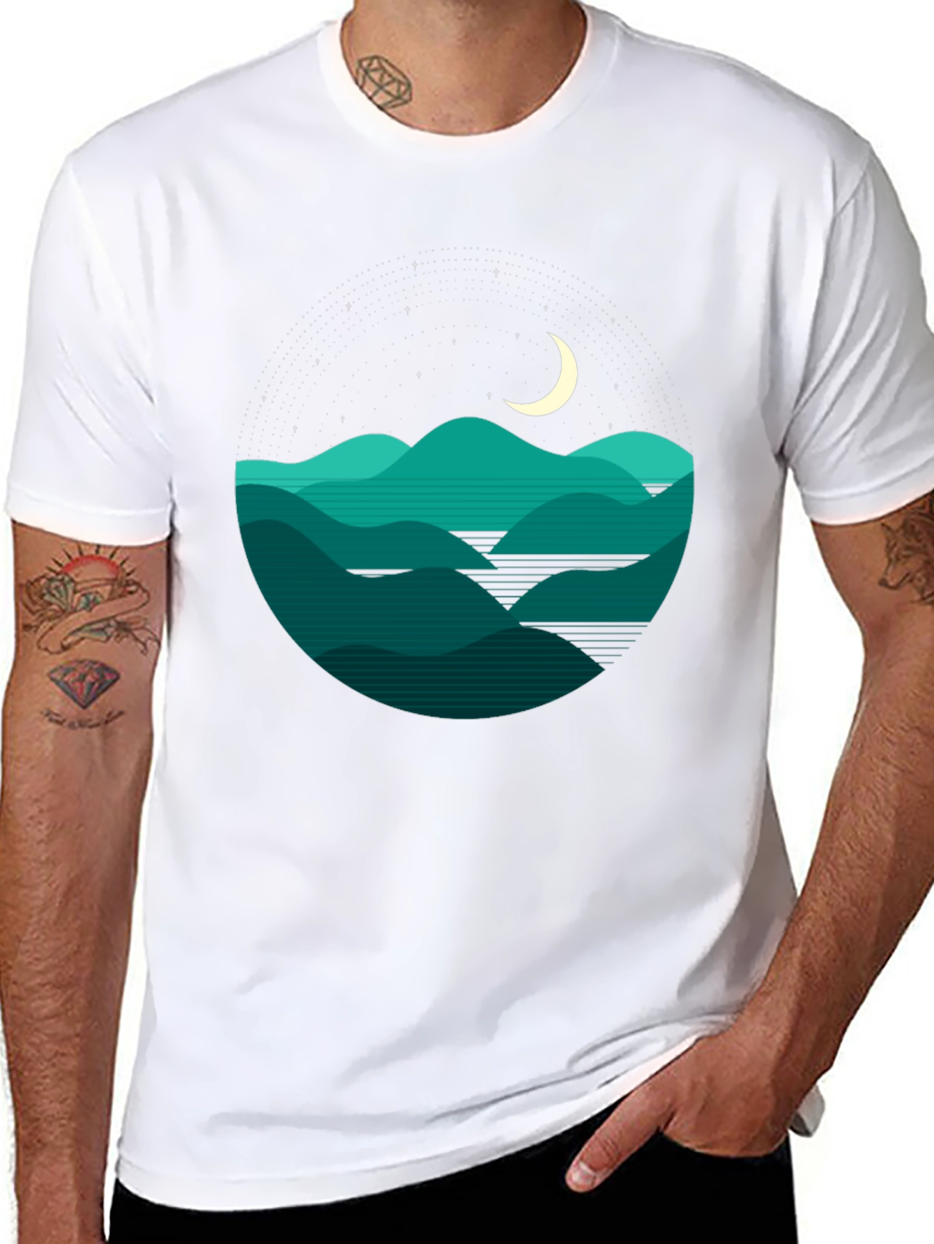 Nightscape T-Shirt: Mountains and Moon Tee