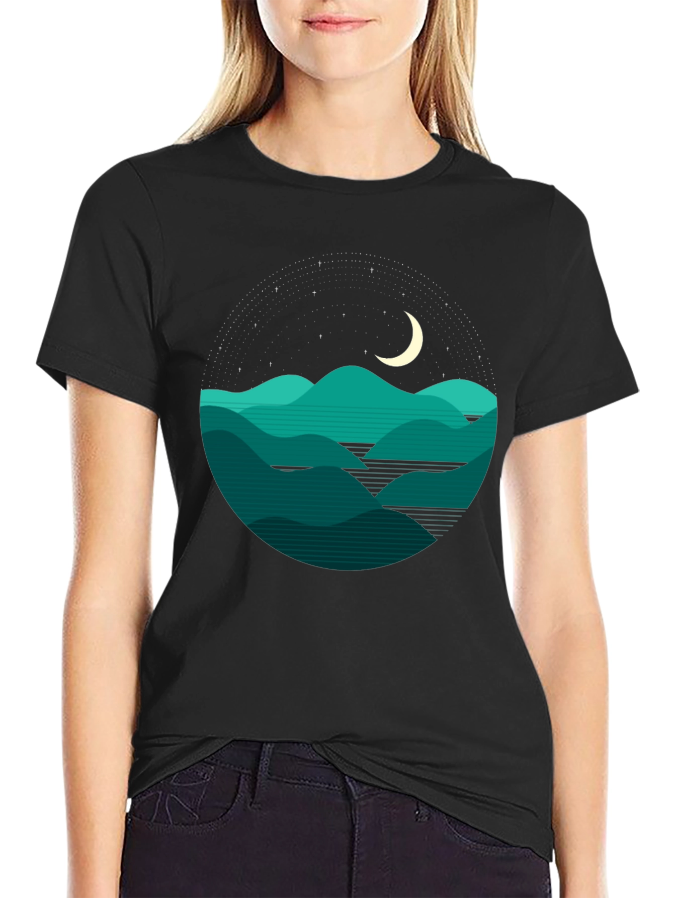 Nightscape T-Shirt: Mountains and Moon Tee