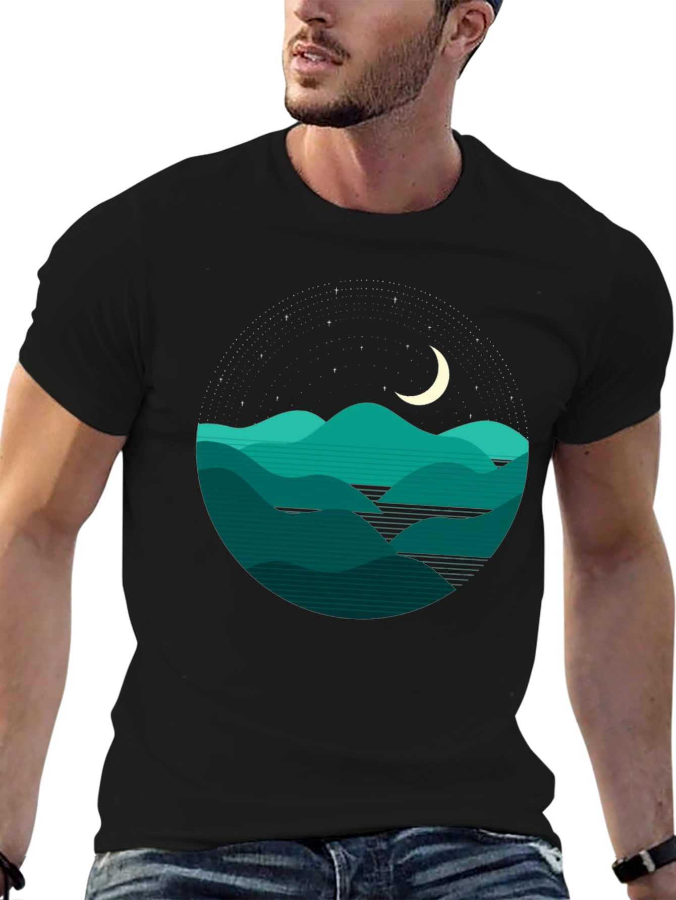 Nightscape T-Shirt: Mountains and Moon Tee