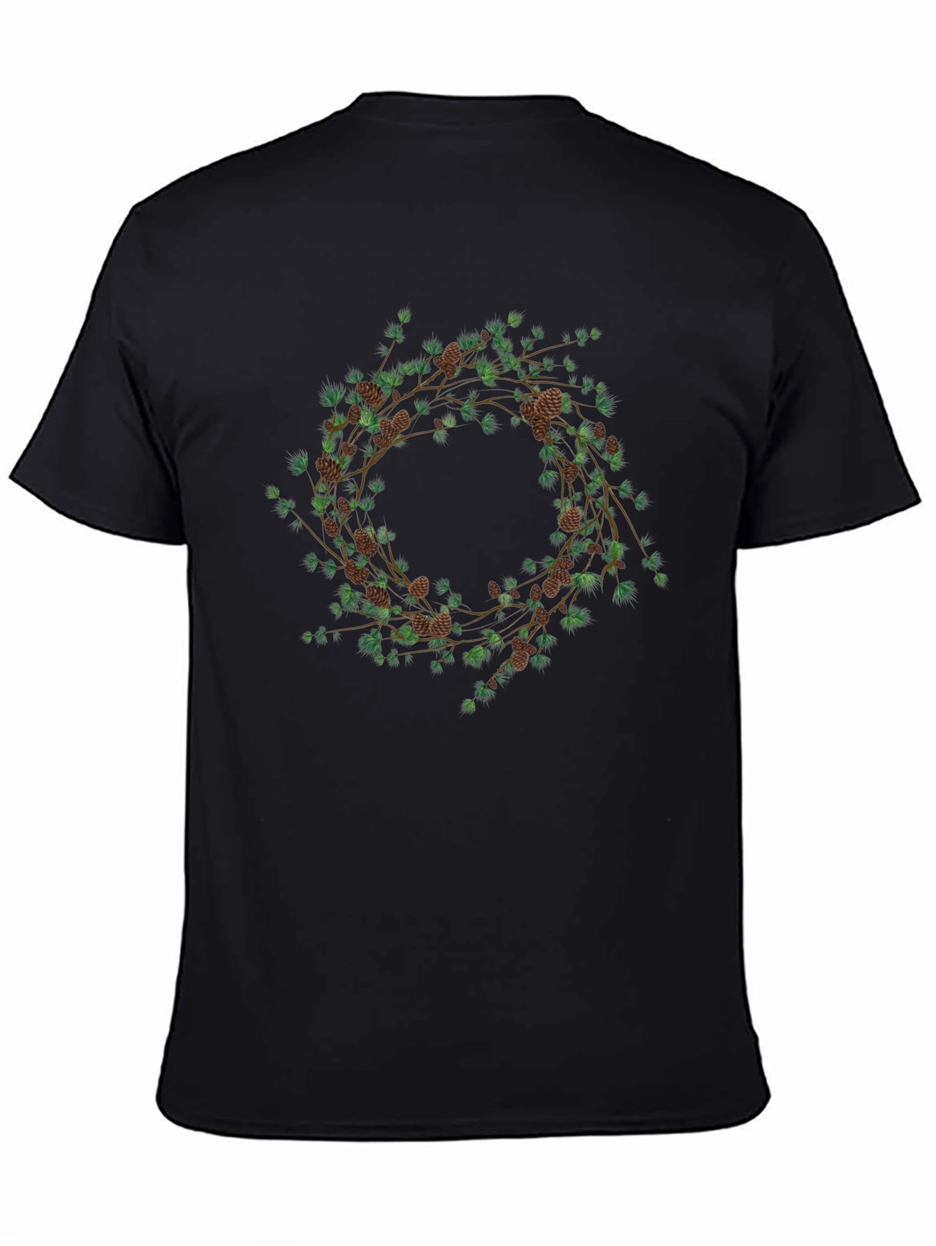 Nature Wreath Graphic T-Shirt - Black Cotton Tee