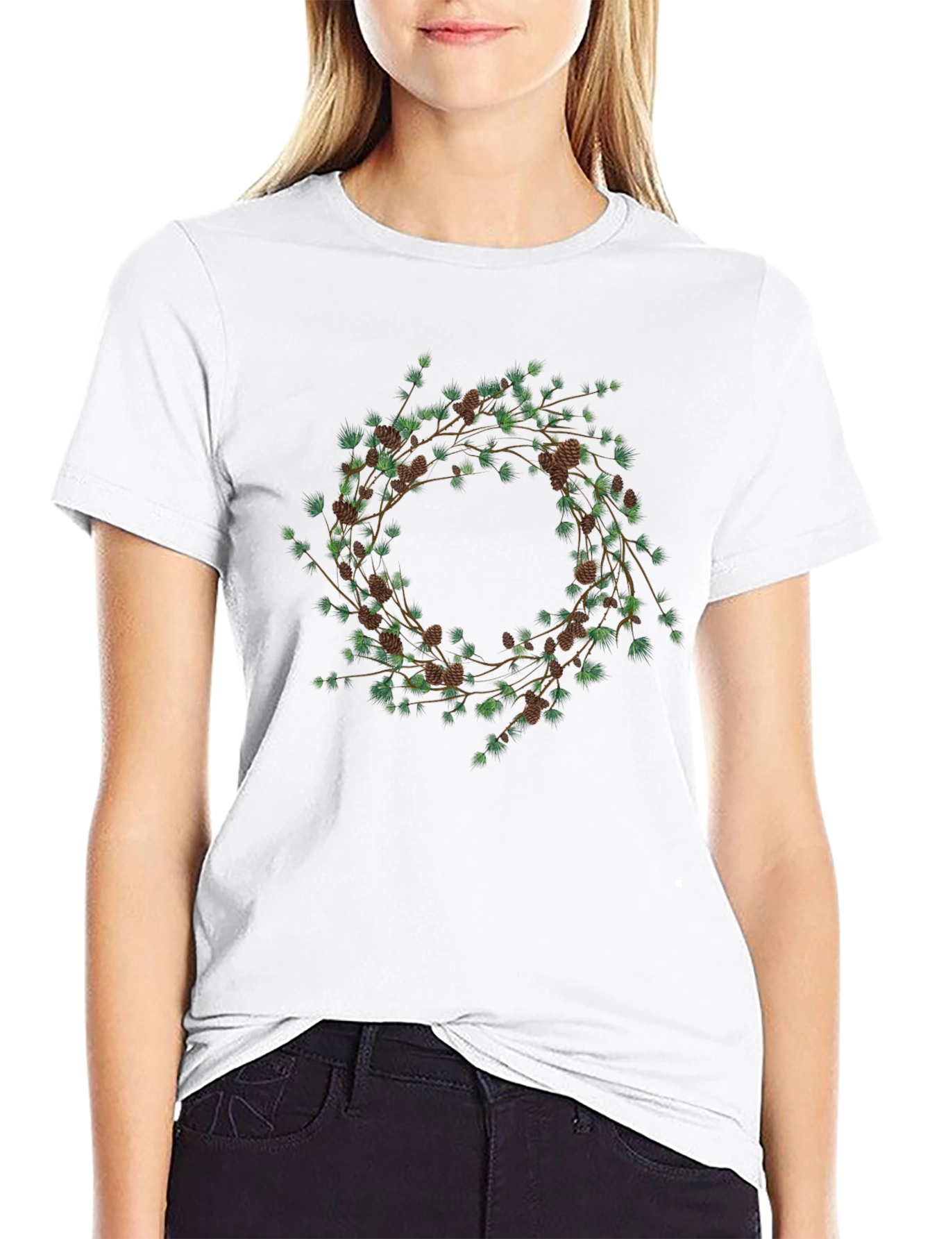 Nature Wreath Graphic T-Shirt - Black Cotton Tee