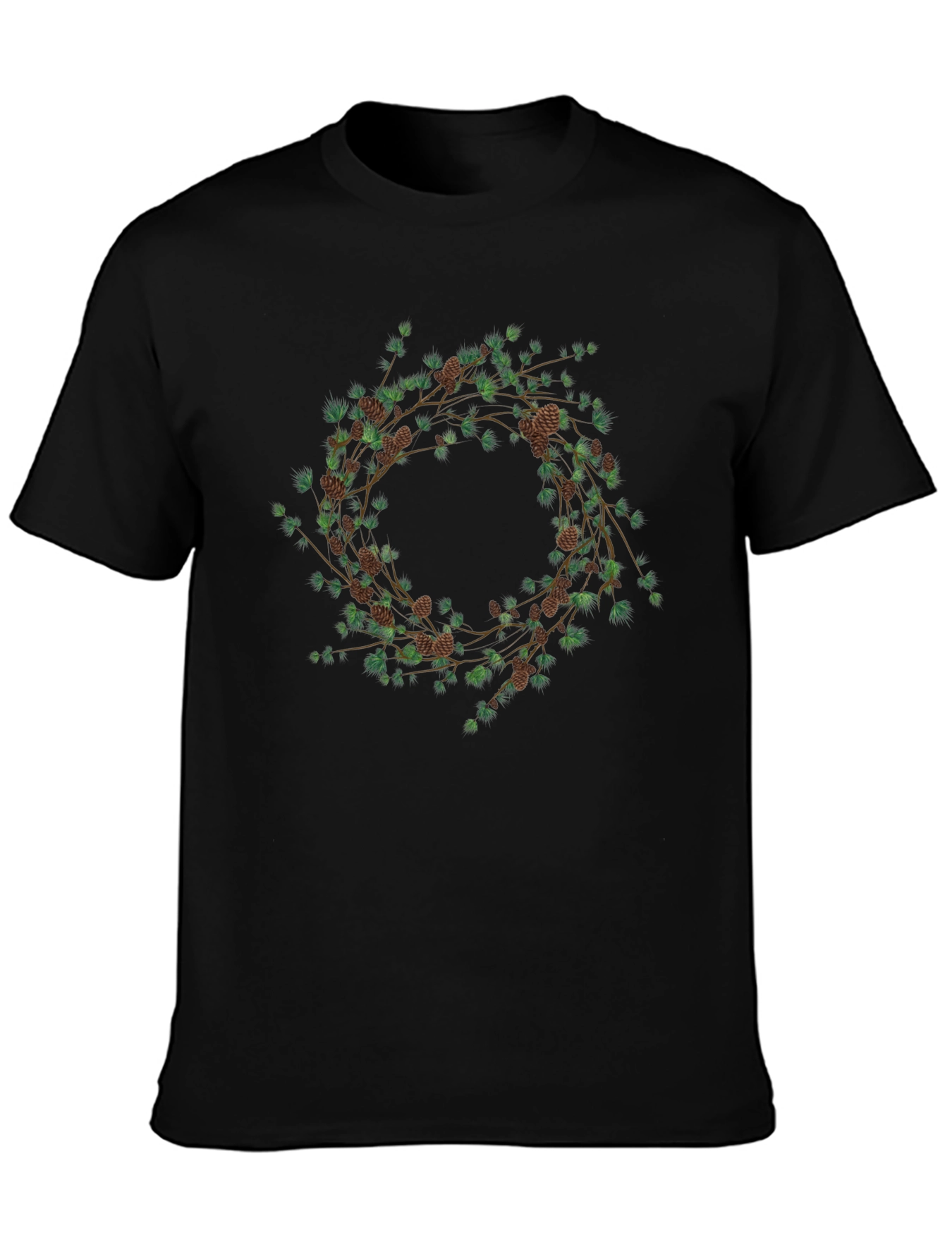 Nature Wreath Graphic T-Shirt - Black Cotton Tee