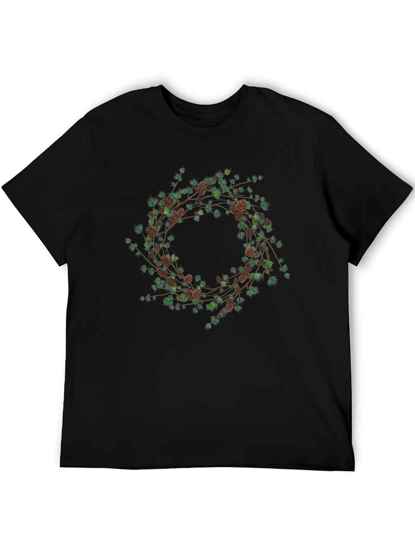 Nature Wreath Graphic T-Shirt - Black Cotton Tee