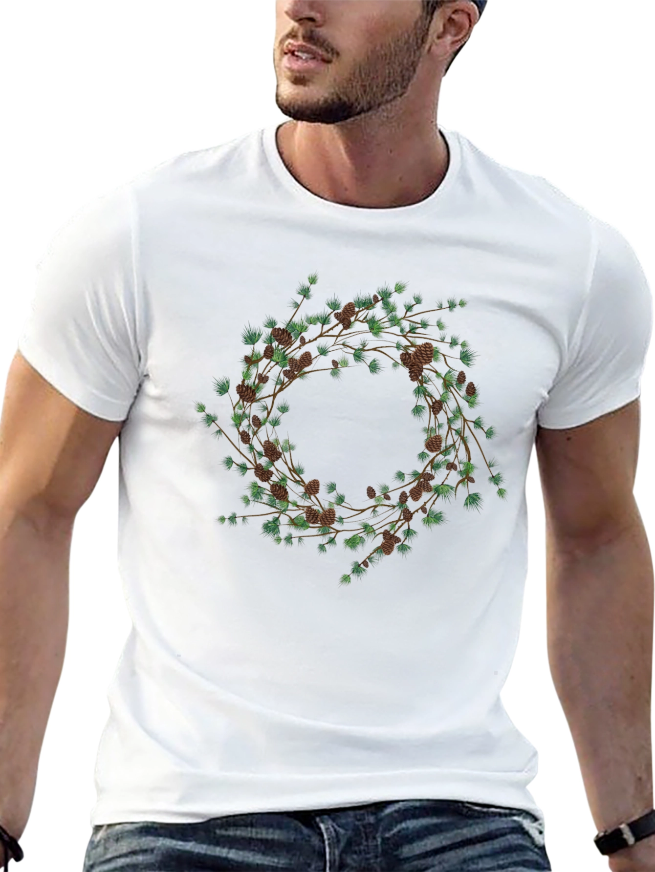 Nature Wreath Graphic T-Shirt - Black Cotton Tee