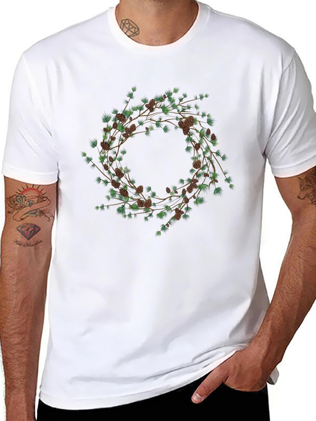 Nature Wreath Graphic T-Shirt - Black Cotton Tee