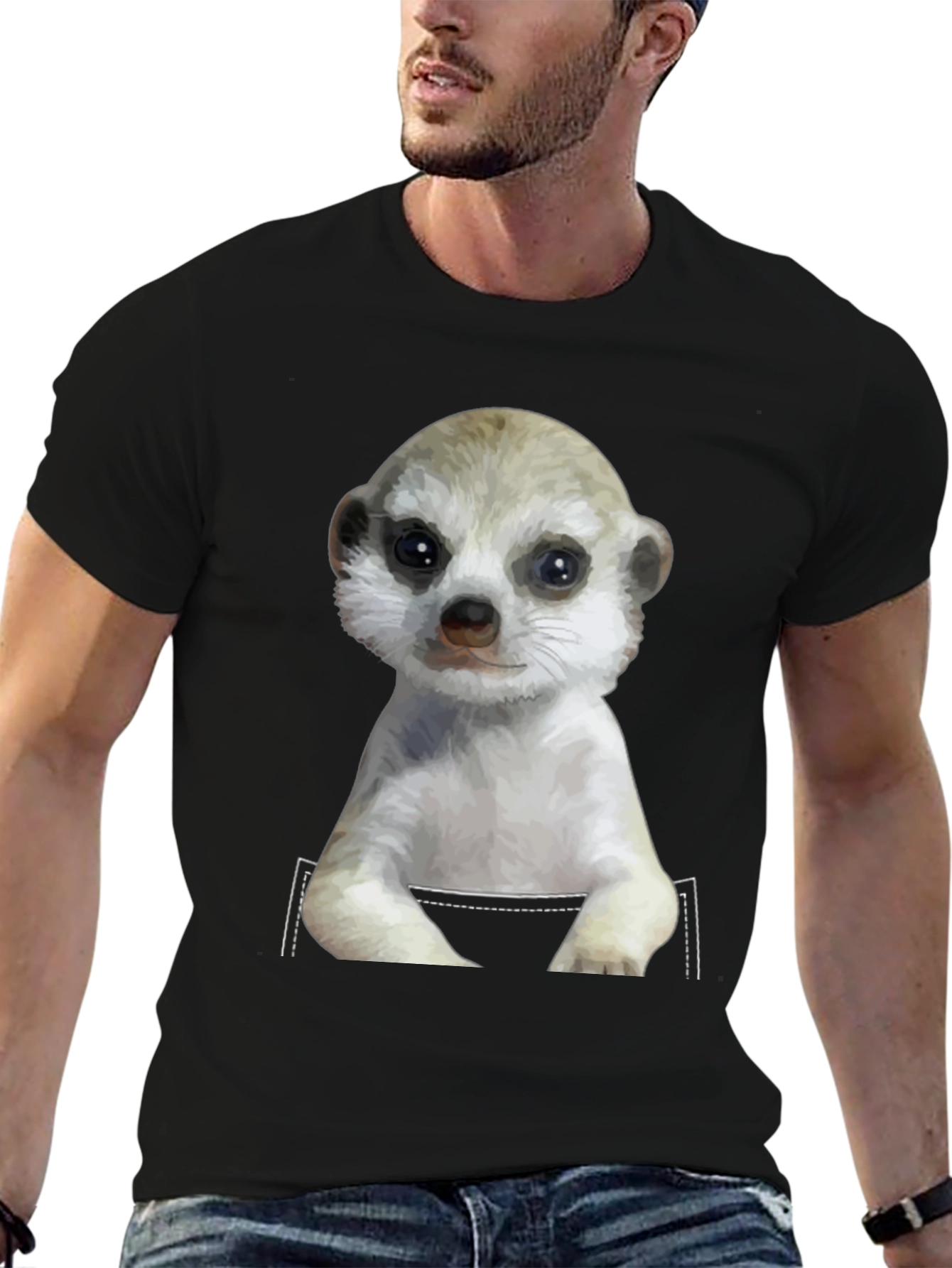 Meerkat in Pocket T-Shirt - Novelty Design