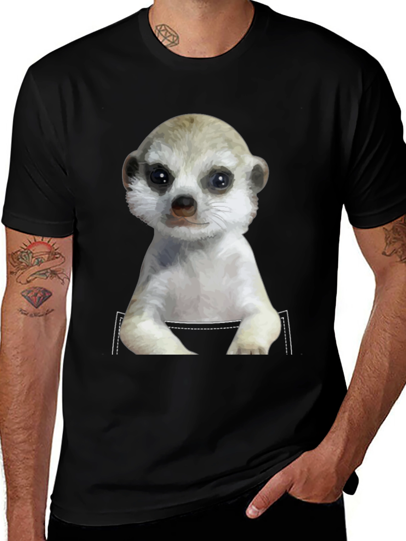 Meerkat in Pocket T-Shirt - Novelty Design