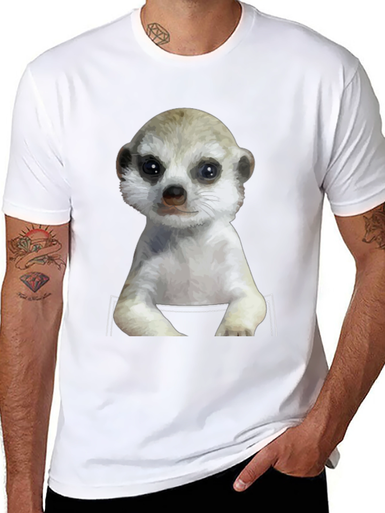 Meerkat in Pocket T-Shirt - Novelty Design