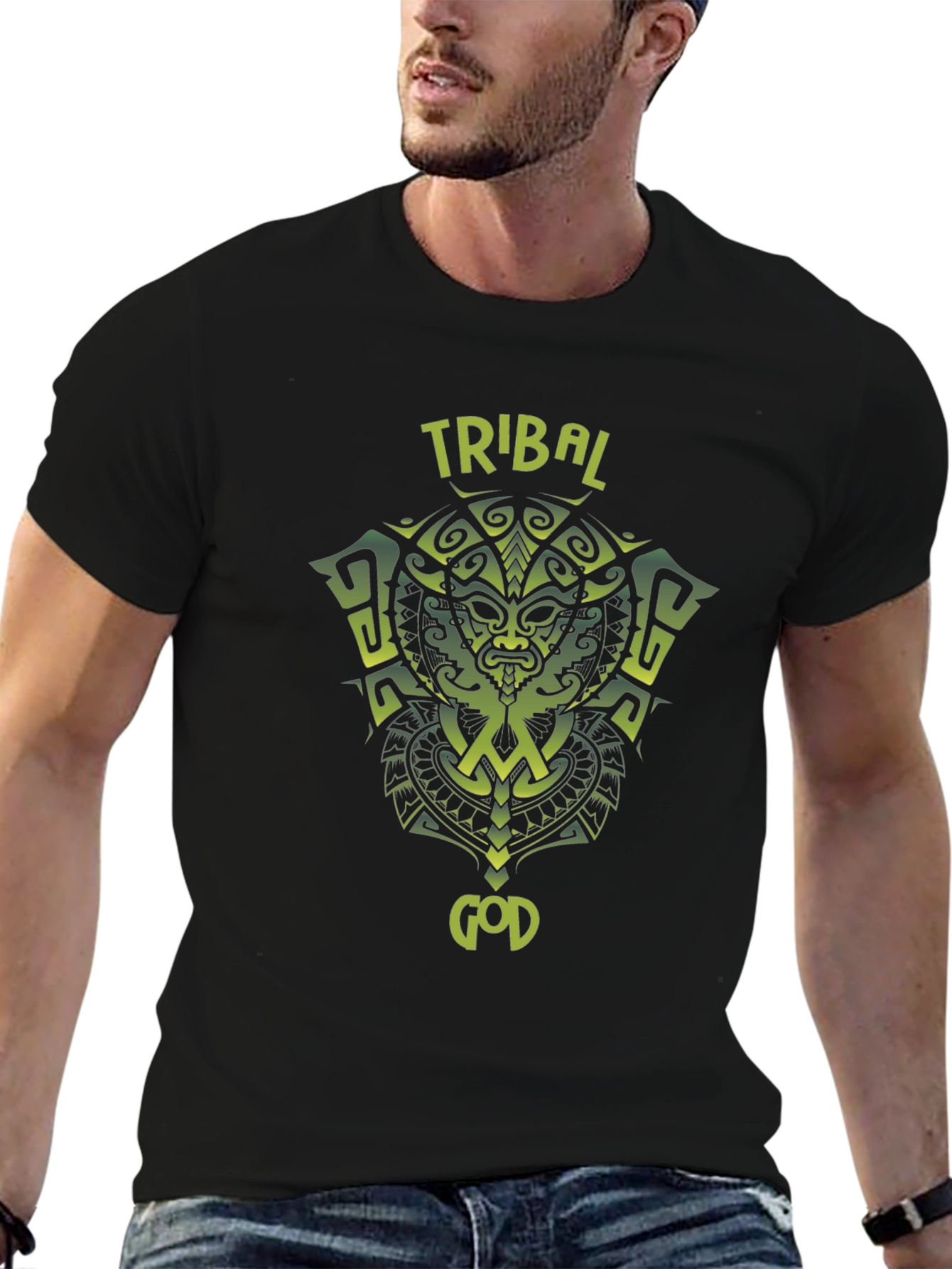 Tribal God Graphic T-Shirt - Black